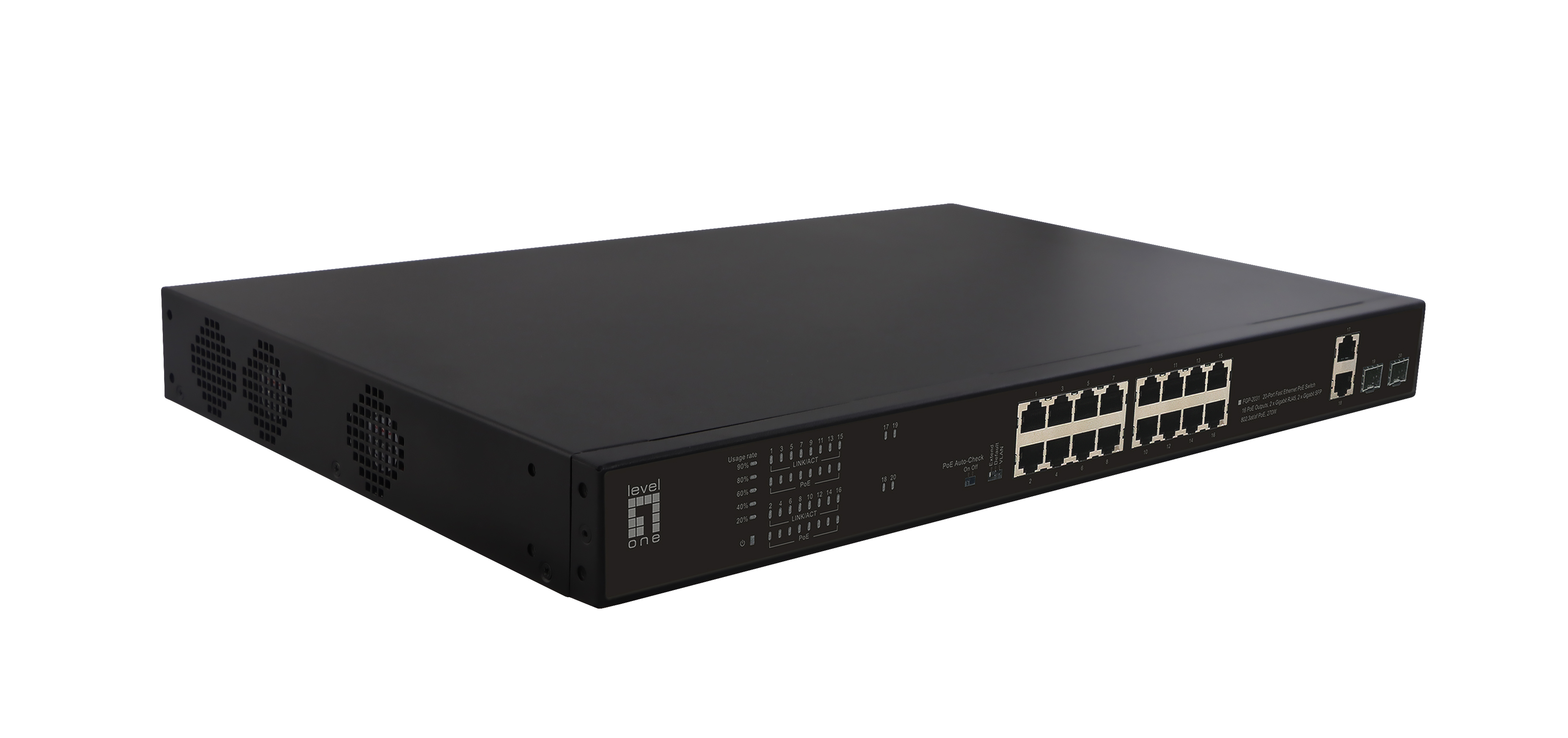 LevelOne PoE+Switch 16xFE PoE/2xGE/2xSFP 270W 19"unman.Metal