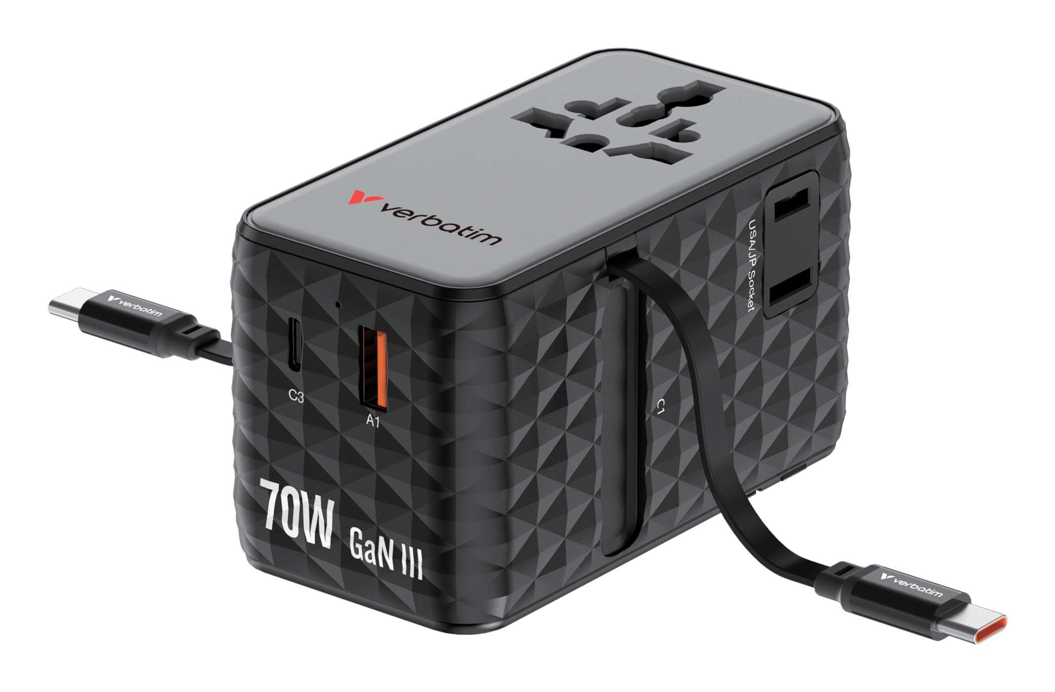 Verbatim Charge'n'Travel Adapter 70W 2C retractable black