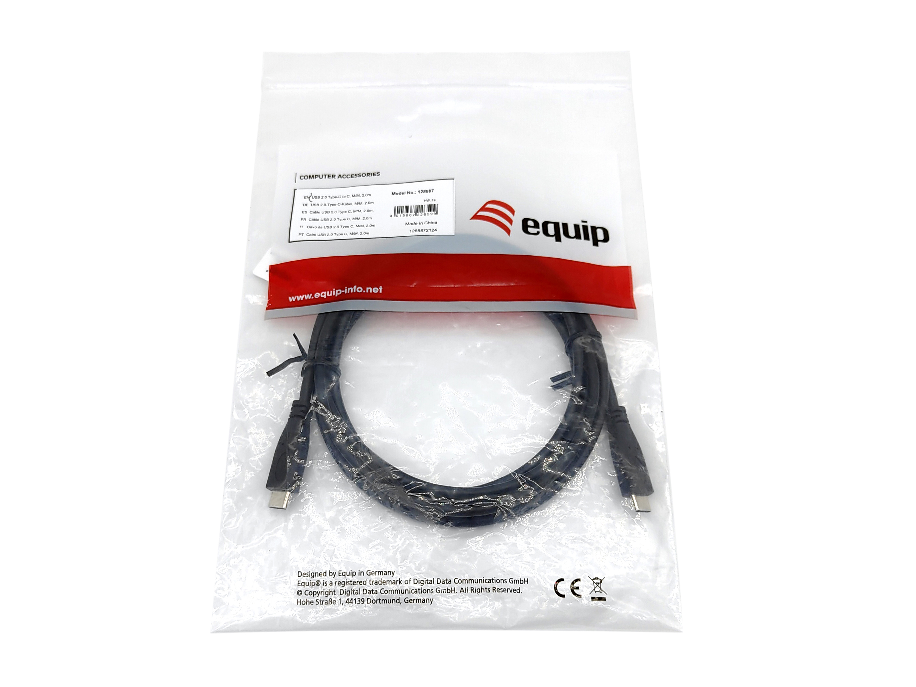 Equip Kabel USB-C2.0->C 3A PD60W St/St 0.50m schwarz