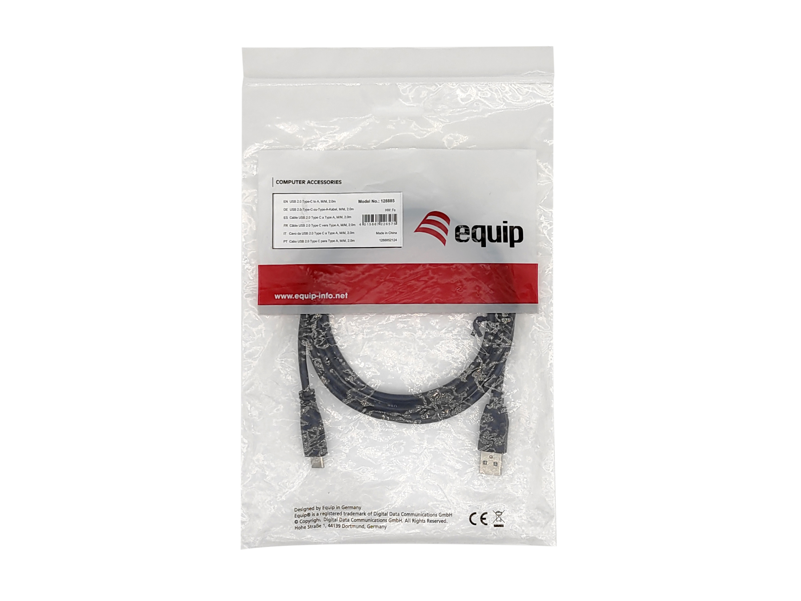 Equip Kabel USB-C2.0->A 3A St/St 0.30m schwarz