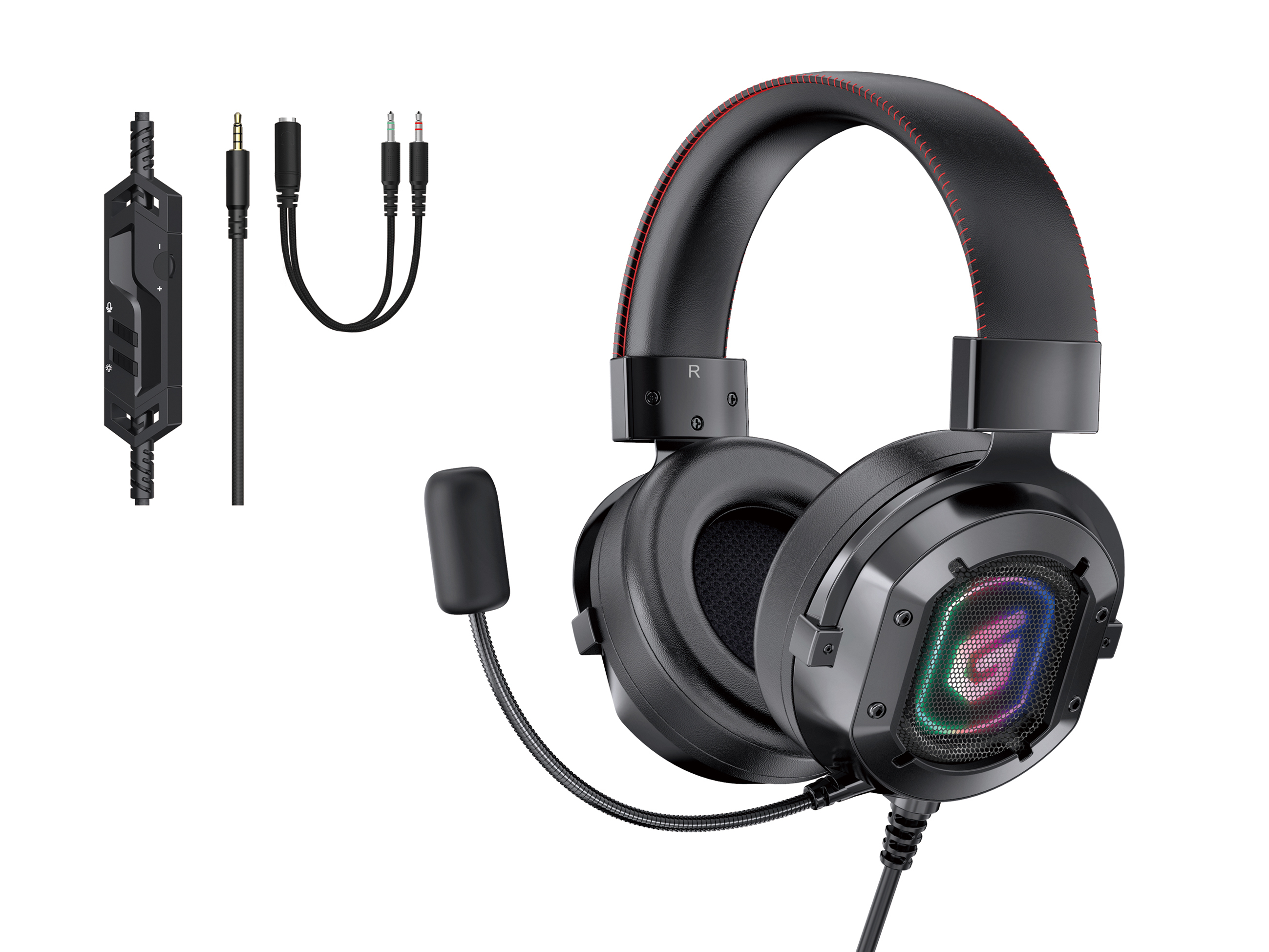 CONCEPTRONIC Headset Gaming+Split./&shy;Bedien./&shy;Mikr/&shy;RGB 2.20m sw
