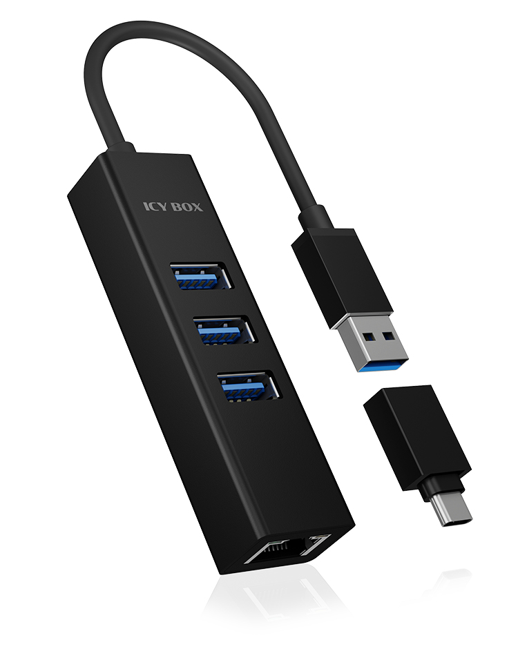 Hub IcyBox 4-Port IB-HUB1419-LAN USB 3.0 Hub & LAN Adapter Hub IcyBox 4-Port IB-HUB1419-LAN USB 3.0 Hub & LAN Adapter
