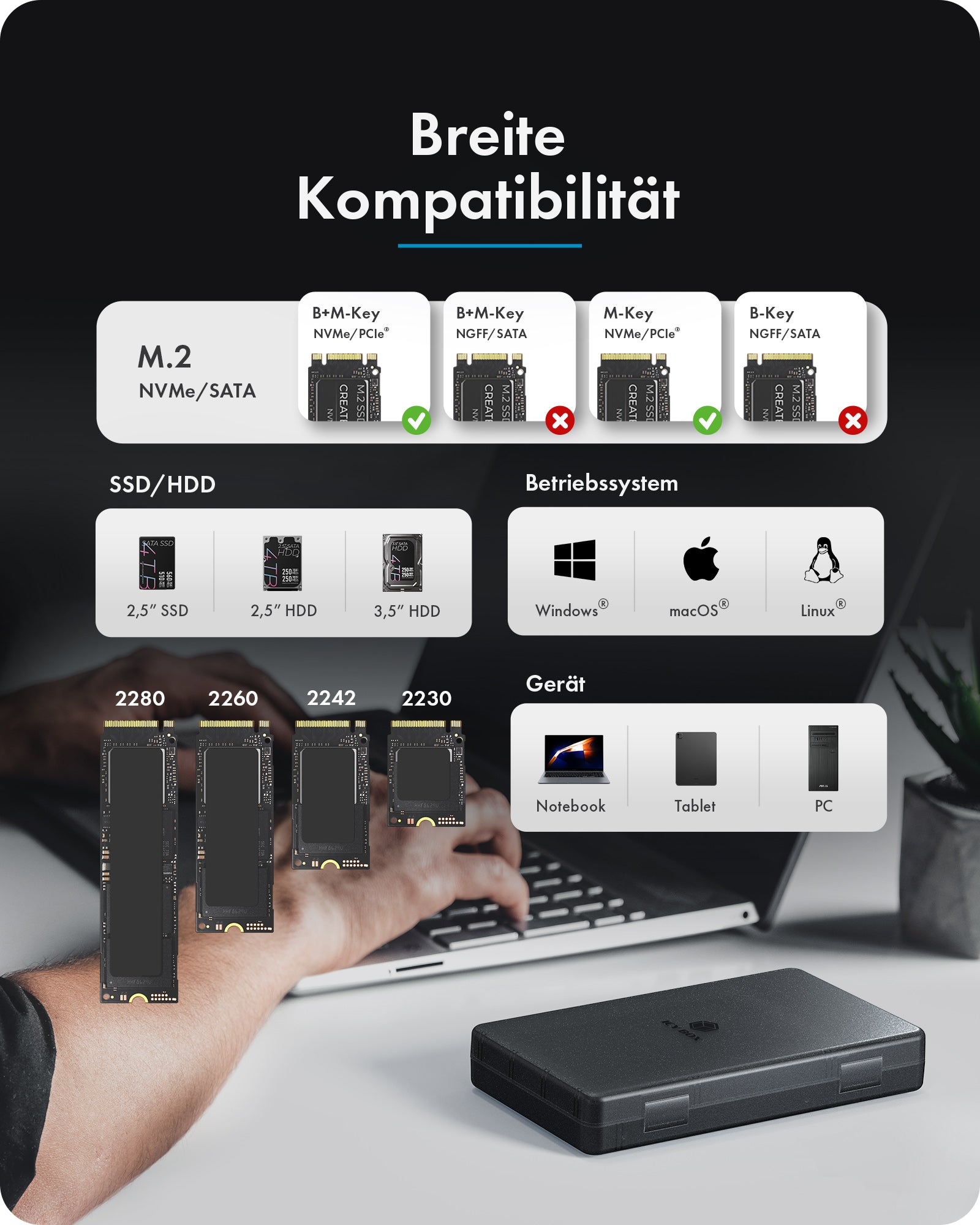 Docking- & Klonstation IcyBox für M.2 & 2,5"/3,5" SSD/HDD