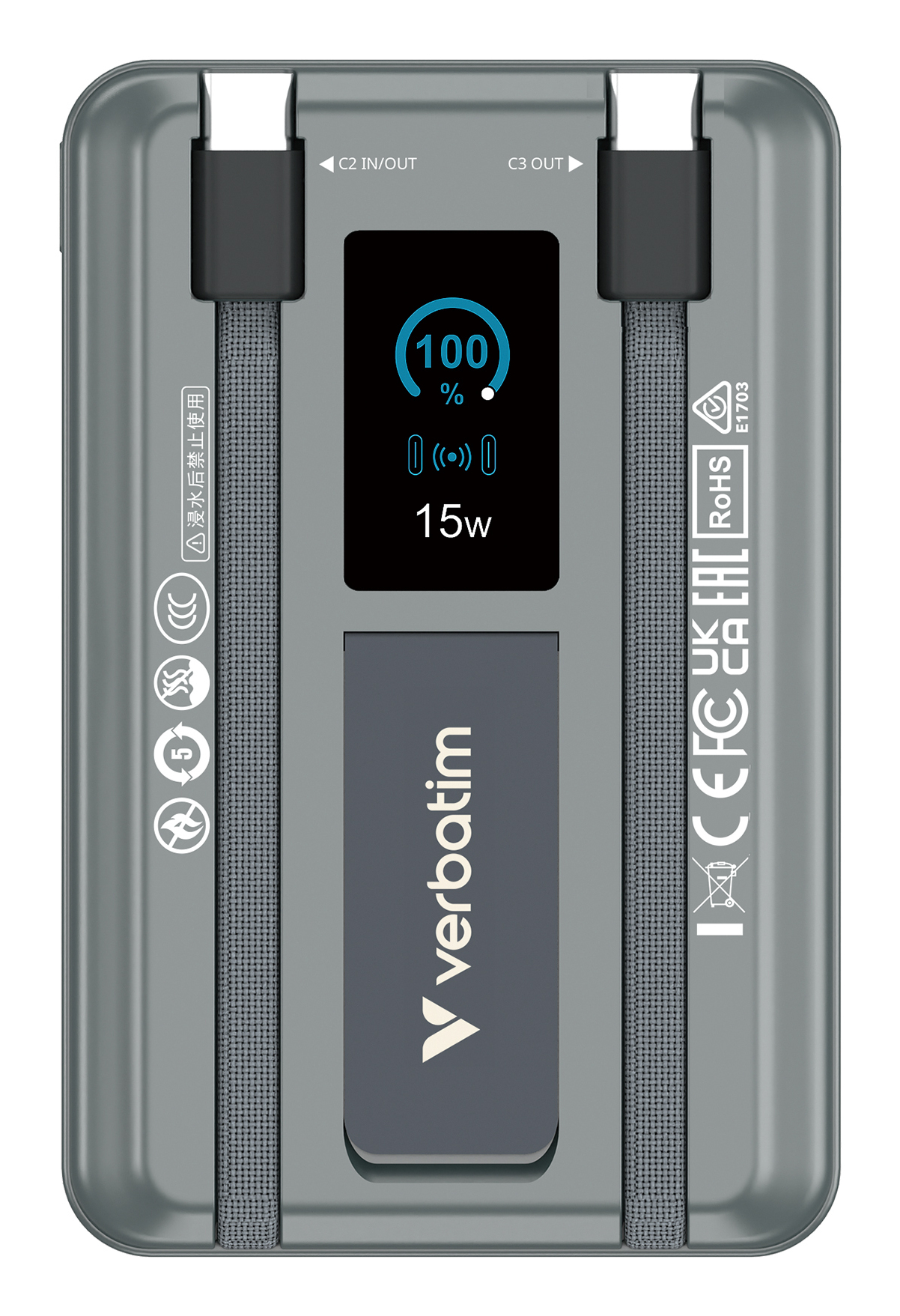 Verbatim Charge´n´Go Power Bank 2C & Display 10000mAh grey Powerbanks