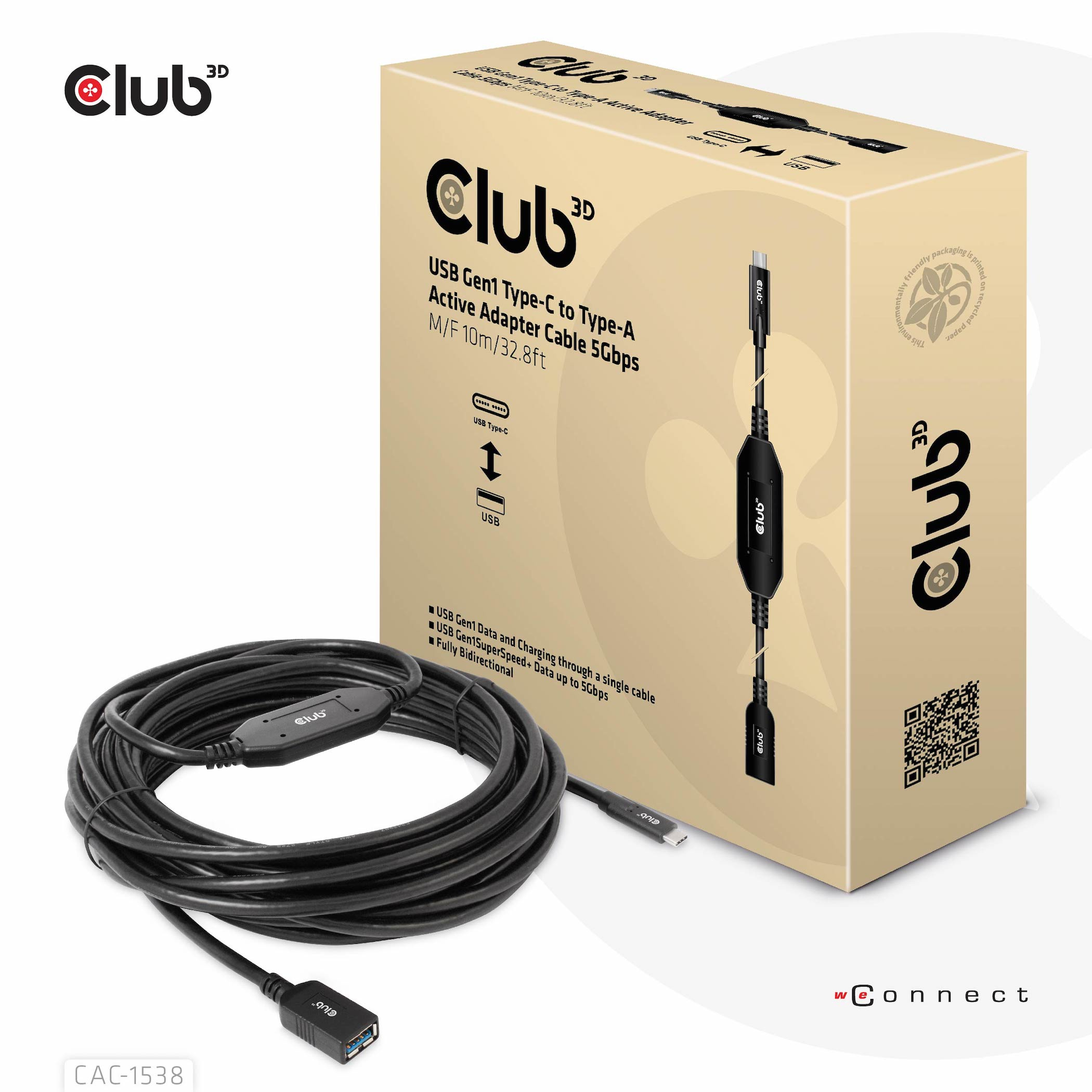 Club3D Kabel USB 3.2 Typ C <> USB Typ A 5Gbps St/&shy;Bu 10m retail