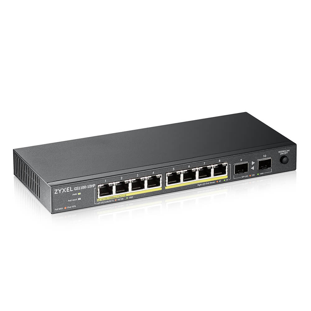 Zyxel GS1100-10HP v2 Unmanaged Gigabit Ethernet (10/100/1000) Power over Ethernet (PoE) Schwarz