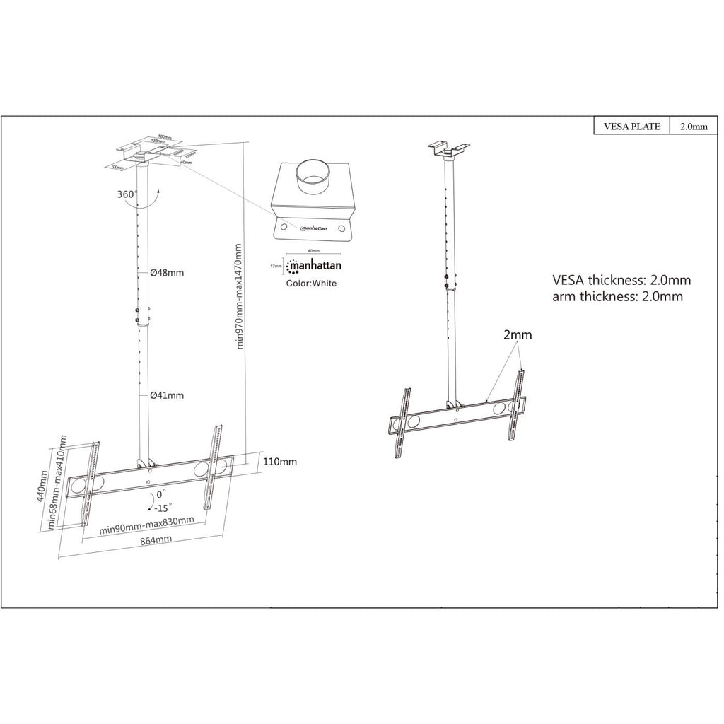 MANHATTAN Deckenhalterung Display 37"-70"/50kg neig&schw sw