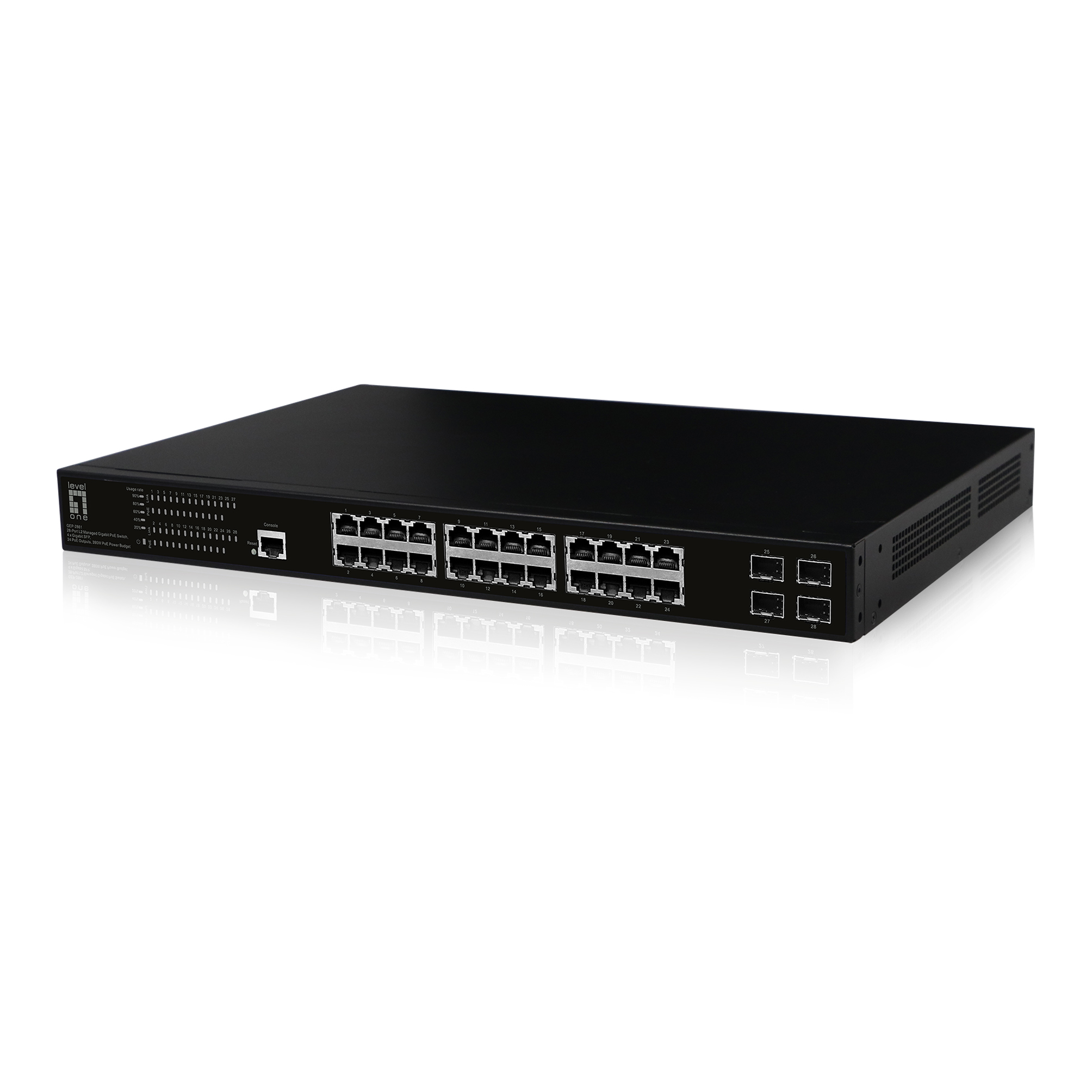 LevelOne PoE+Switch 24xGE PoE+/4xSFP 390W 19
