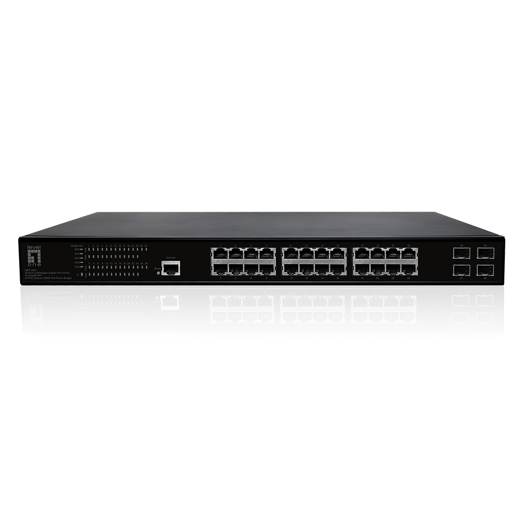 LevelOne PoE+Switch 24xGE PoE+/4xSFP 390W 19" Managed L2
