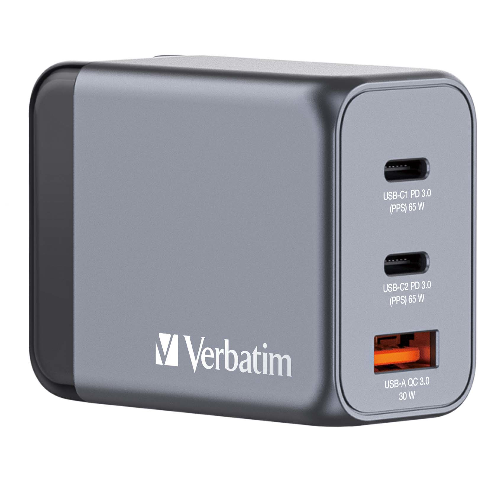 Verbatim GNC-65 GaN Charger 3 Port 65W USB A/&shy;C (EU/&shy;UK/&shy;US)
