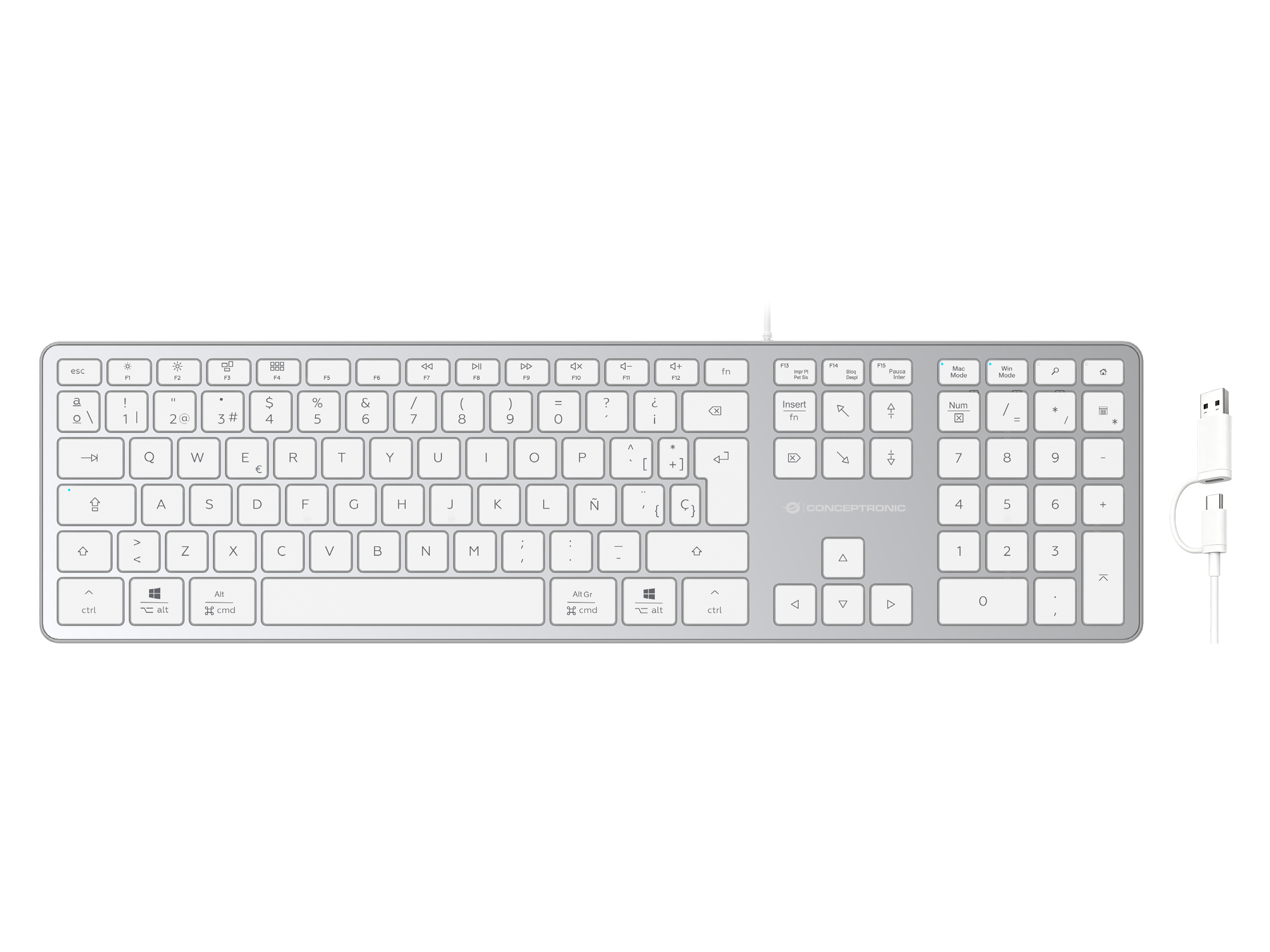 CONCEPTRONIC USB Tastatur slim USB-A/­USB-C Layout ES ws CONCEPTRONIC USB Tastatur slim USB-A/­USB-C Layout ES ws