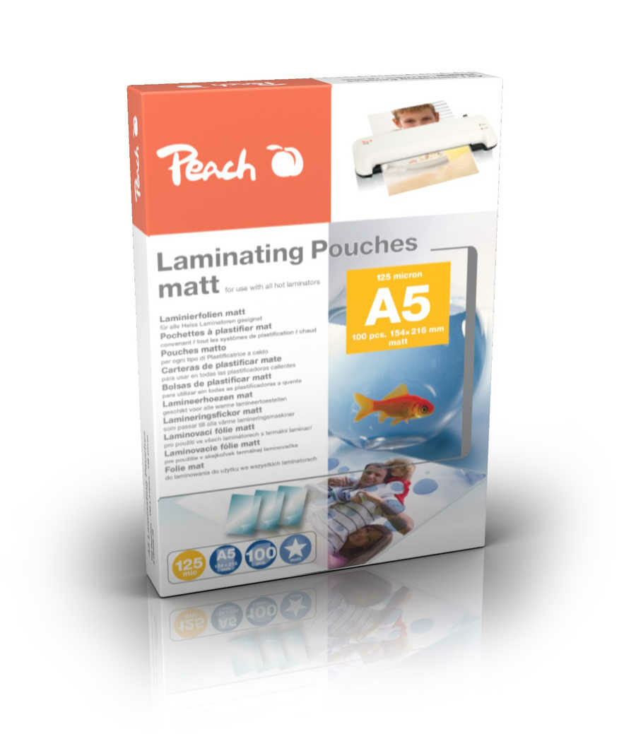 Peach Laminierfolie A5 | 125 mic | 100 St. | matt | beschreibbar | Premiumqualität für beste Laminierergebnisse | geeignet für alle Laminiergeräte | S-PP525-30