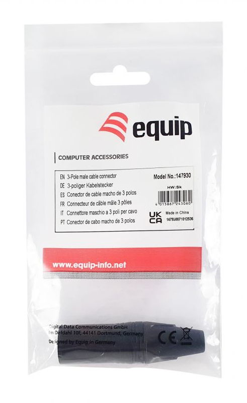 Equip Kabelverbinder 3-Polig Stecker schwarz