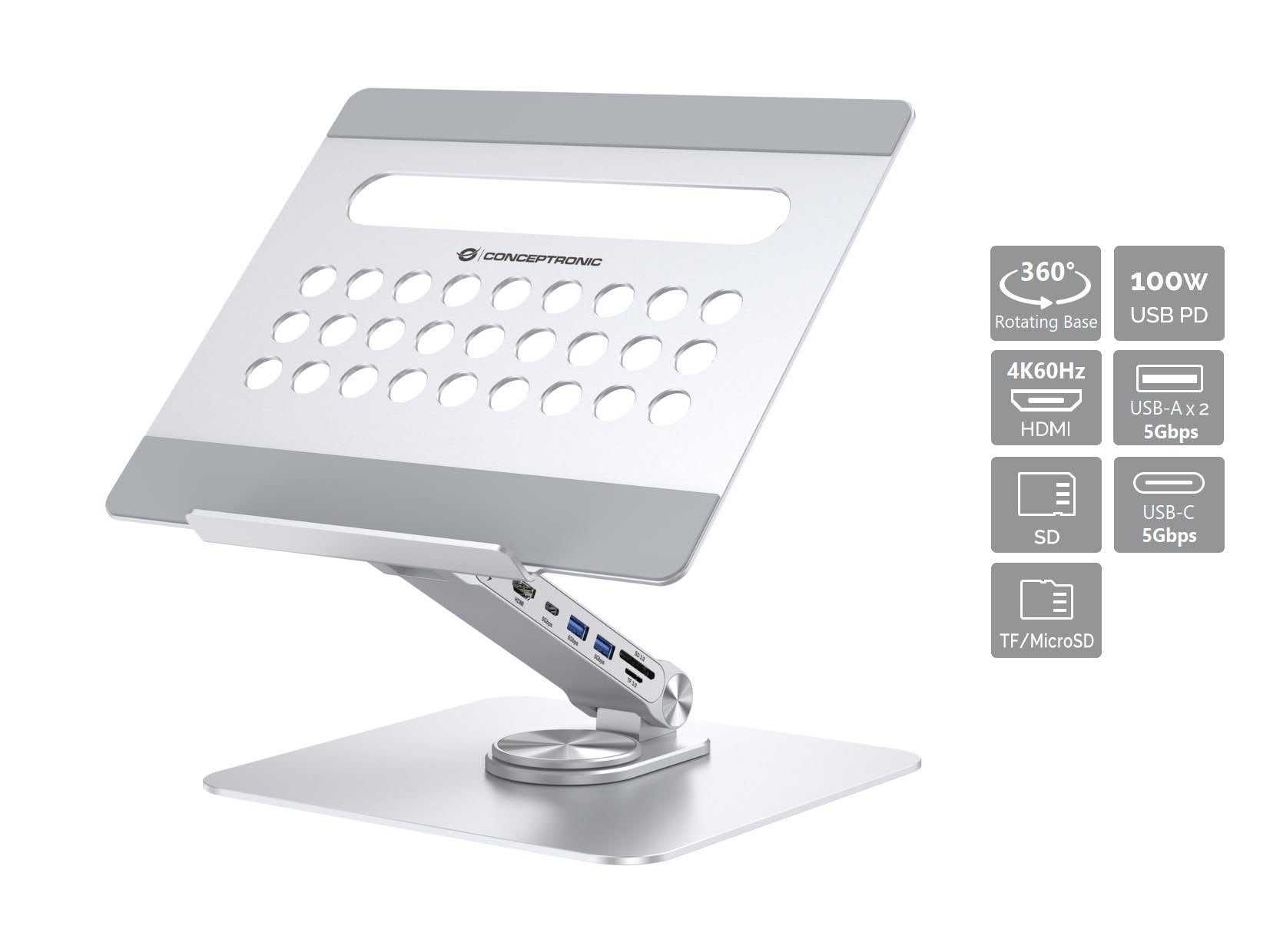 CONCEPTRONIC Laptop Halterung inkl.7-in-1 Docking     silber