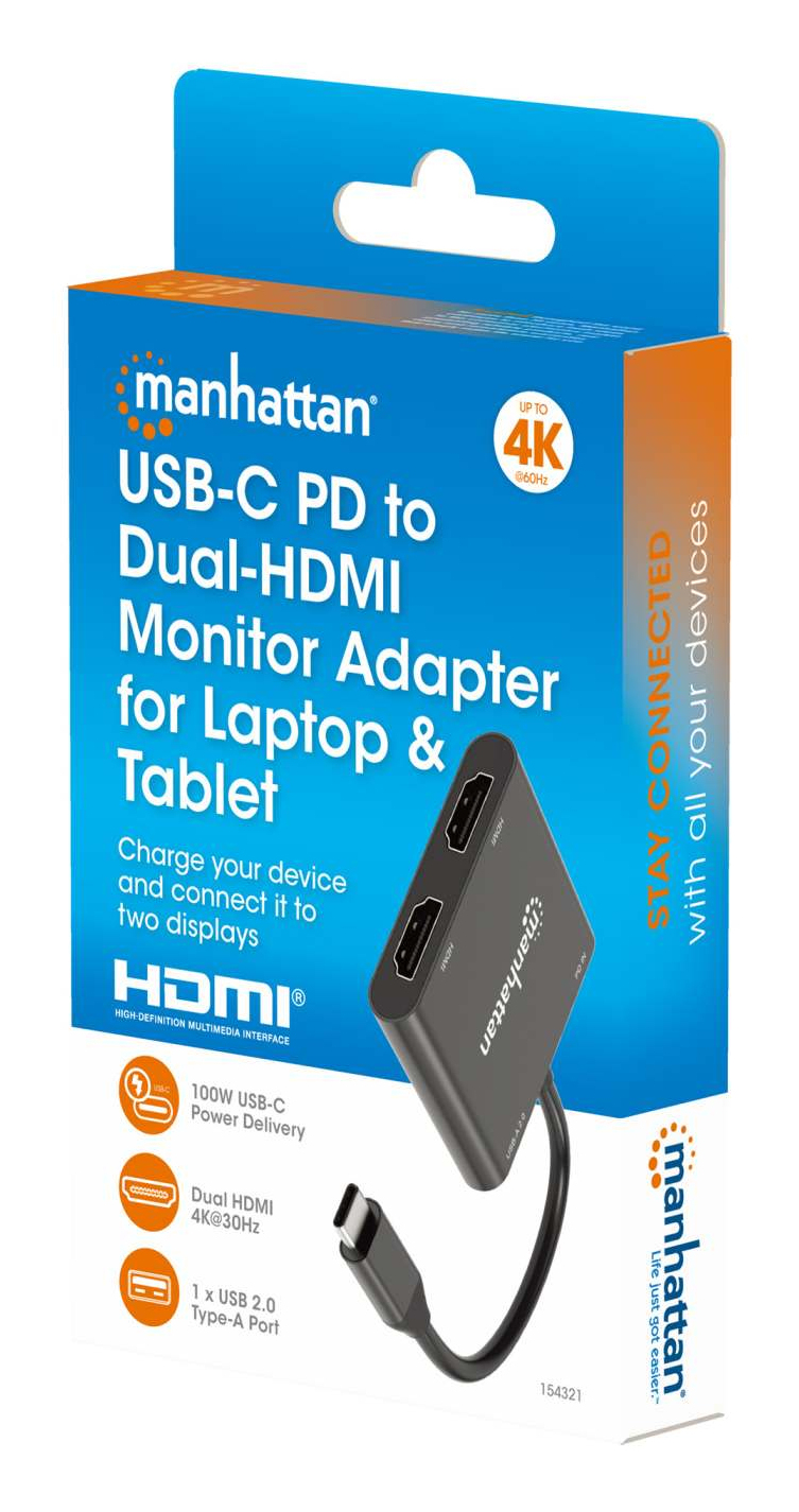 MANHATTAN USB-C PD auf Dual-HDMI-Monitor-Adapter 4K 60Hz Adapter