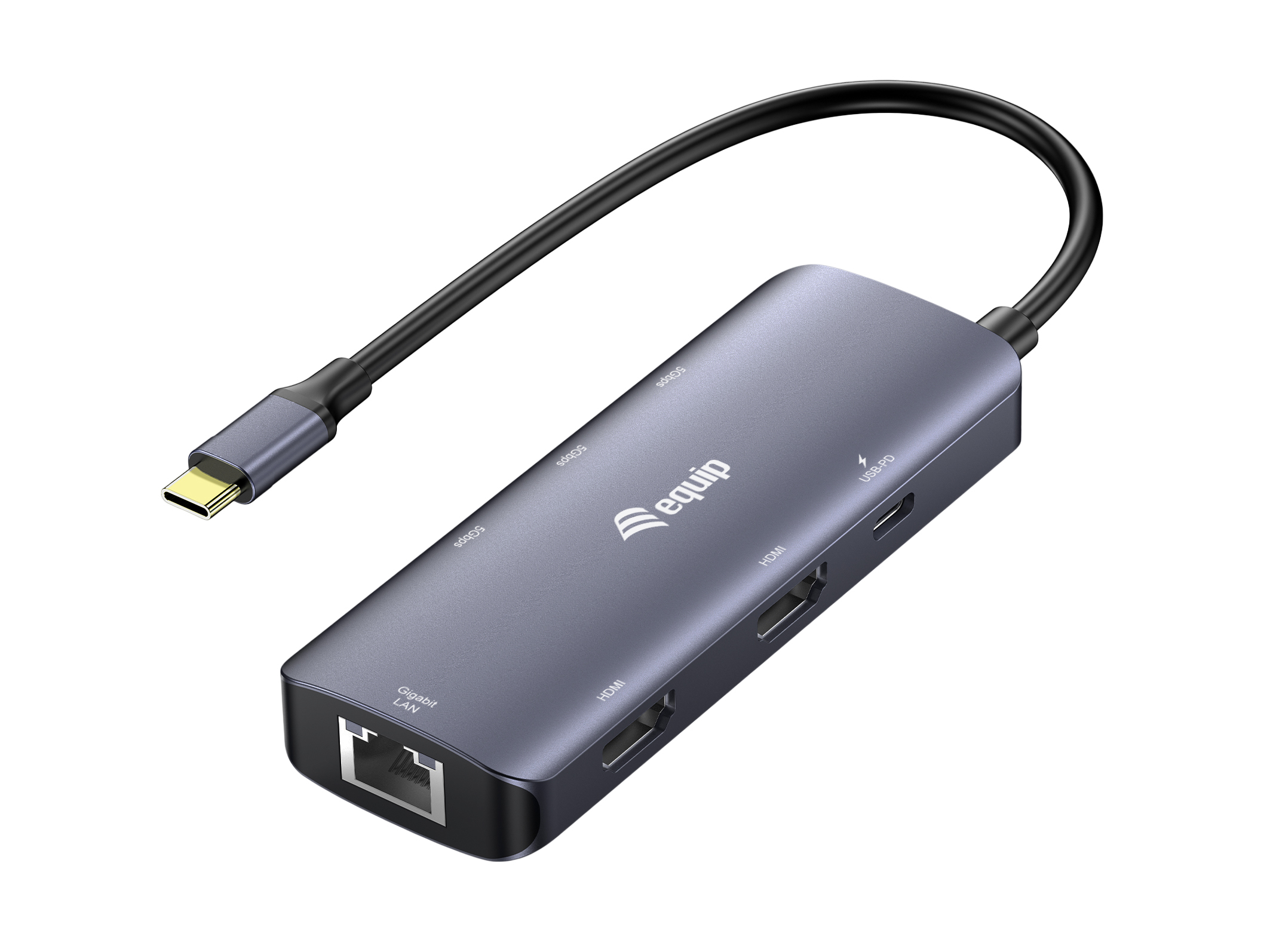 Equip Adapter USB-C->2xHDMI/&shy;RJ45/&shy;2xUSB-A/&shy;USB-C3.2 St/&shy;Bu grau