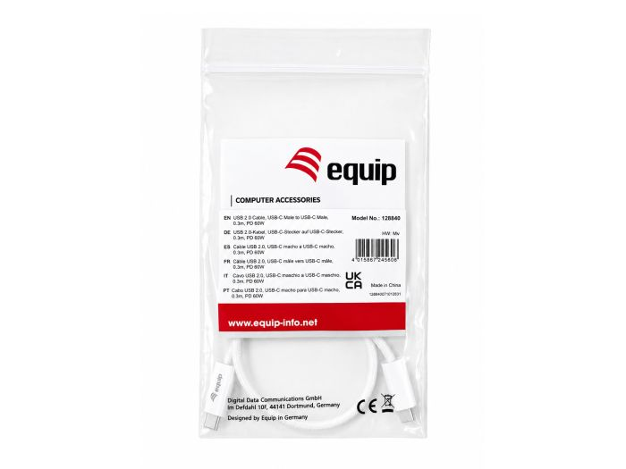 Equip Kabel USB-C2.0->C 3A PD60W St/St 0.30m weiß