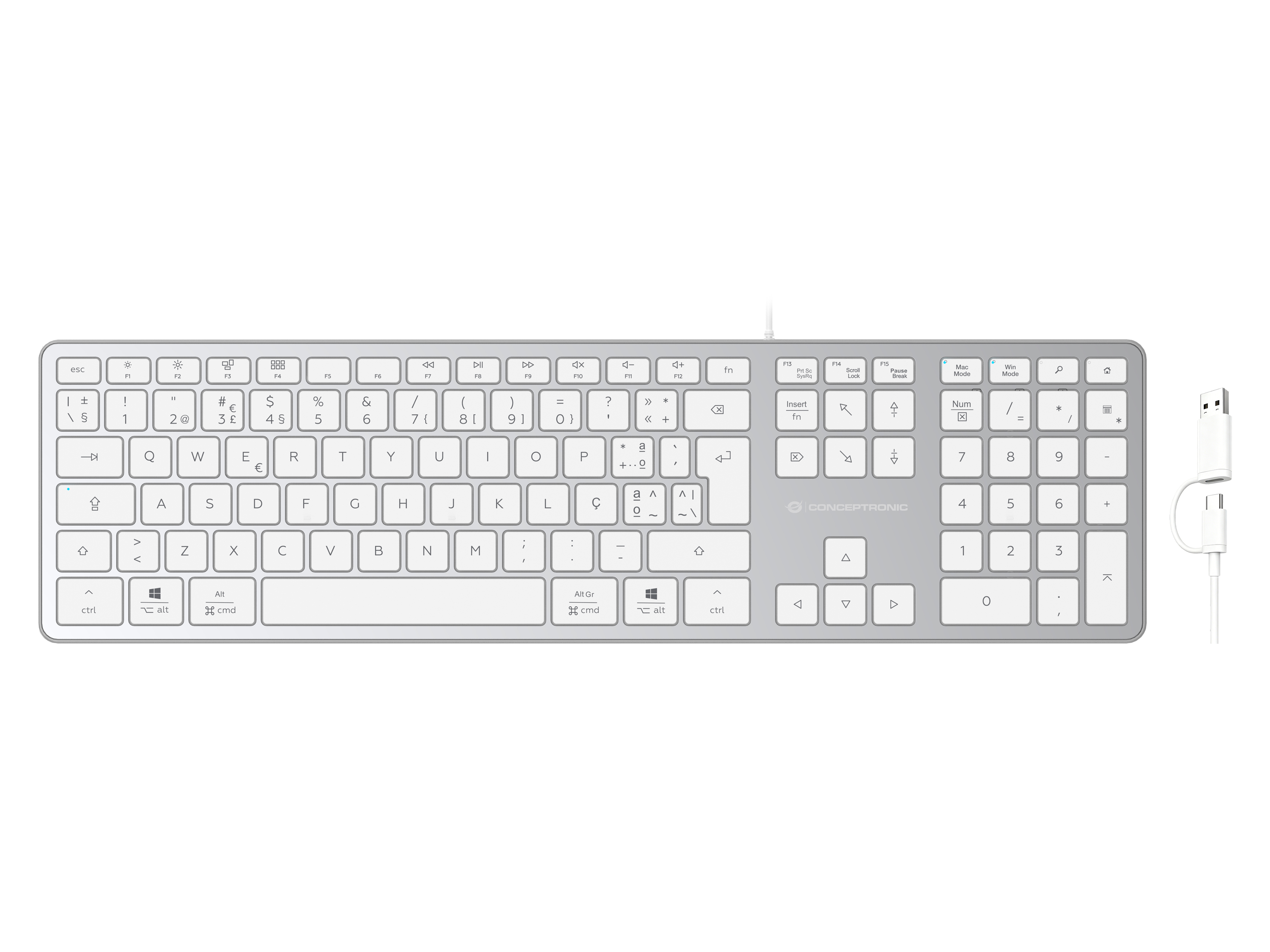 CONCEPTRONIC USB Tastatur slim USB-A/&shy;USB-C Layout PT ws