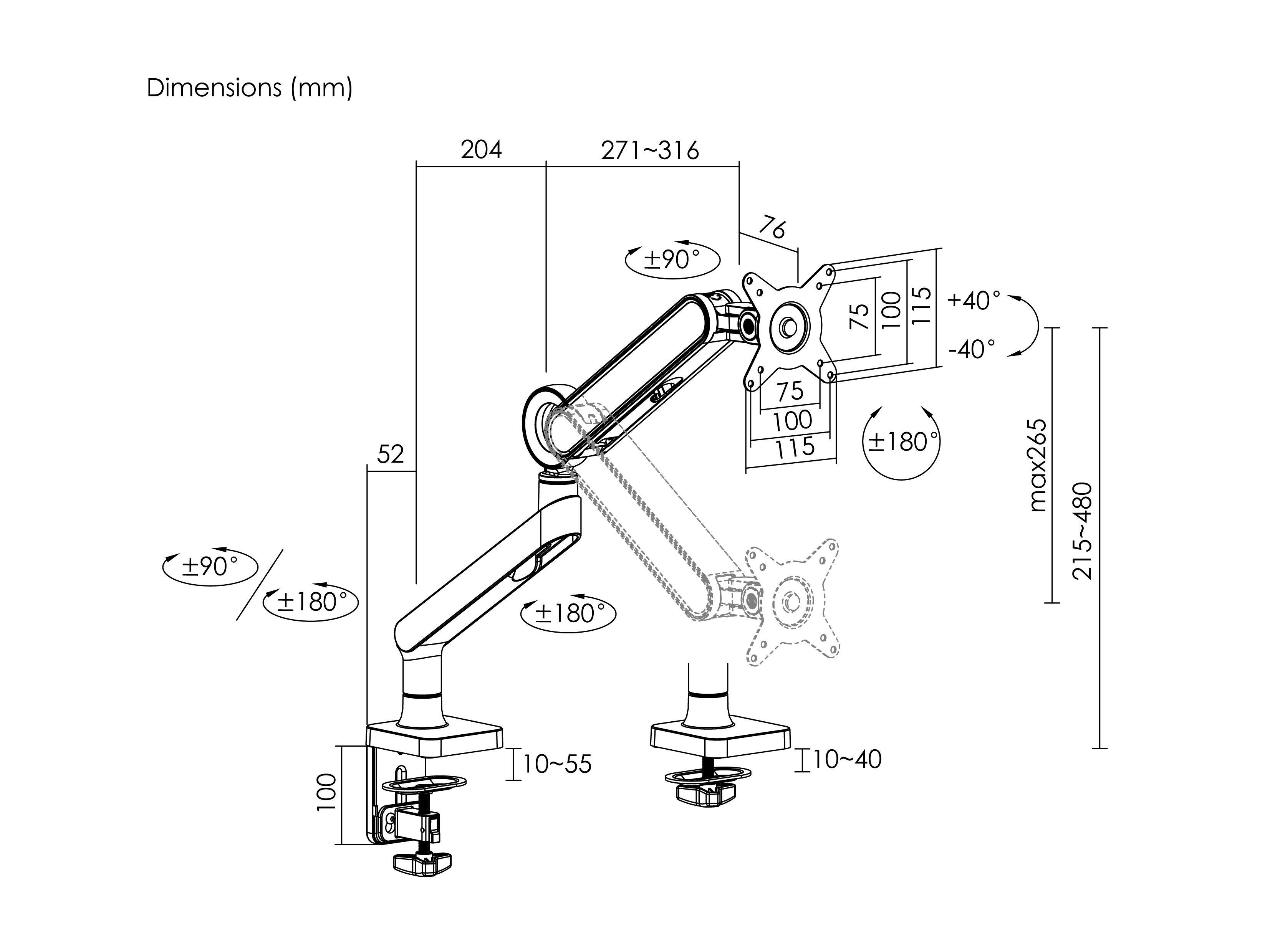 Equip 17-35 Premium Monitor Schreibtischhalterung, Weiß