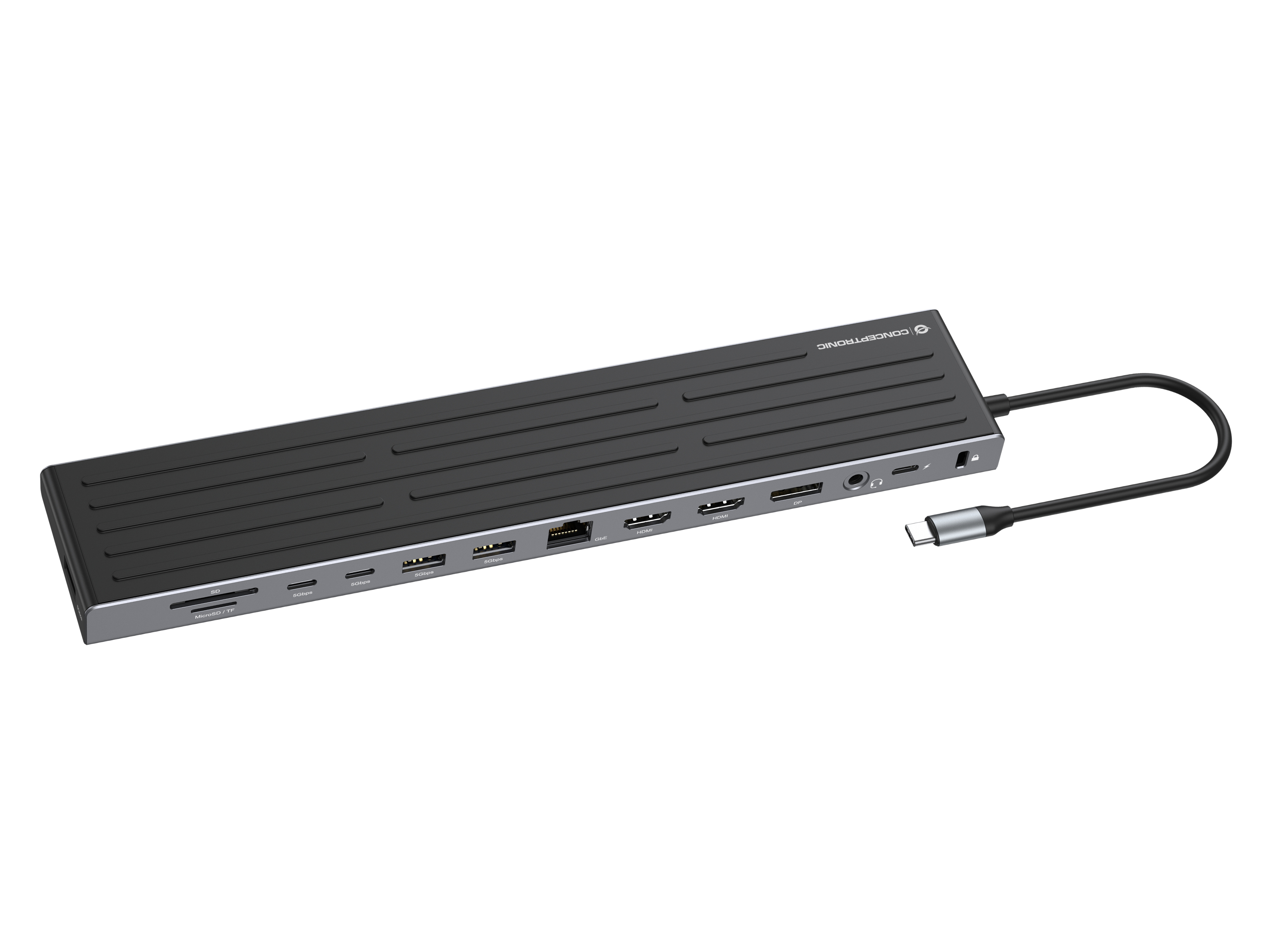 CONCEPTRONIC 14-1 Dock USB-C->2xHDMI/&shy;DP/&shy;2xUSB-C/&shy;+    18cm sw
