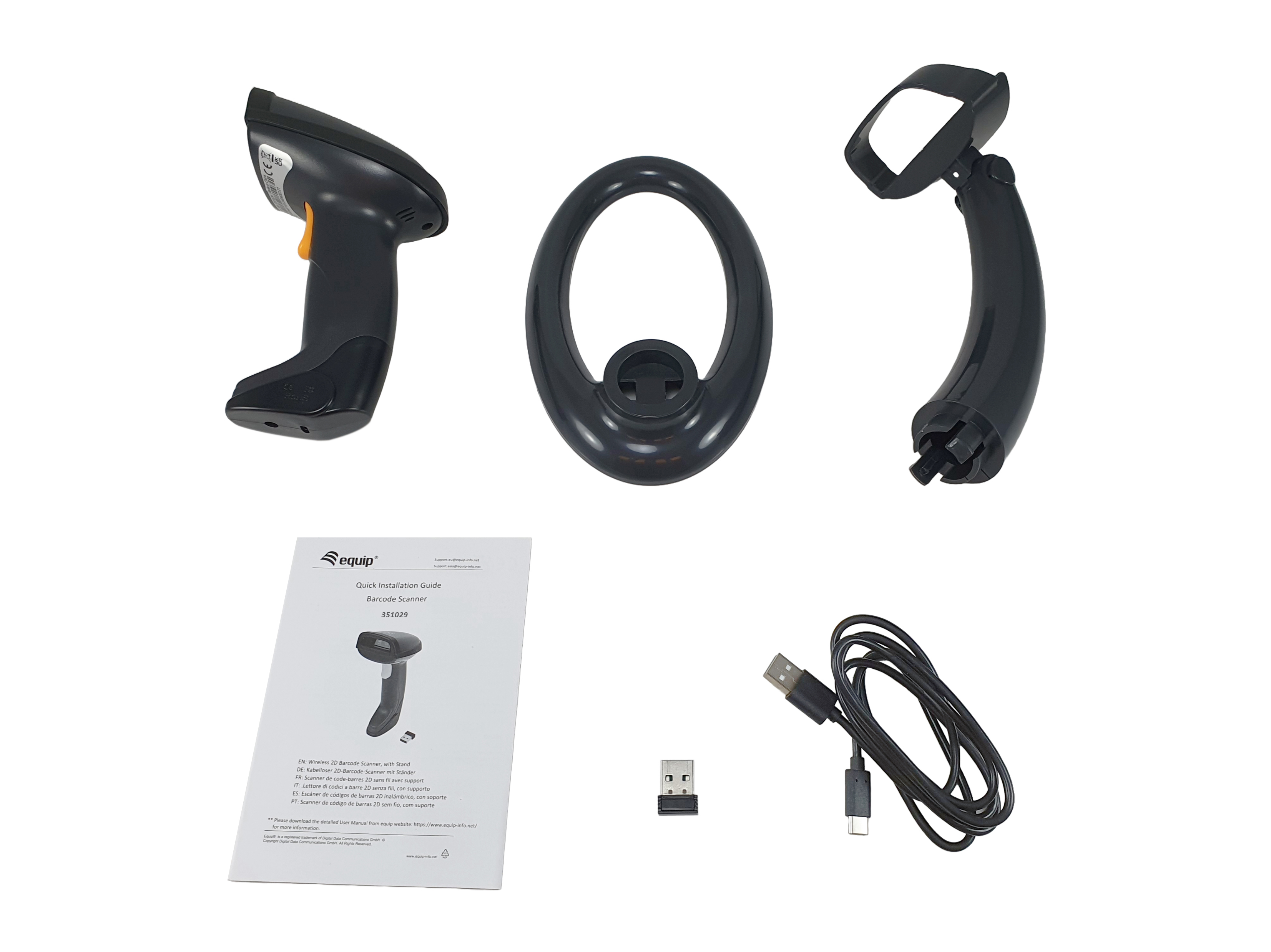 Equip 2D-Barcodescanner Laser Wireless/2.4GHz+BT+Hlt schwarz