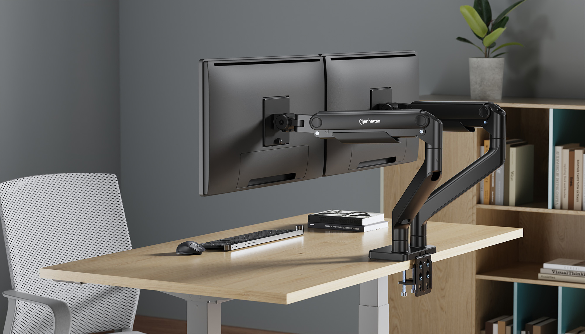 MANHATTAN Tischhalterung mit mech. Feder  2 Monitore 17-45
