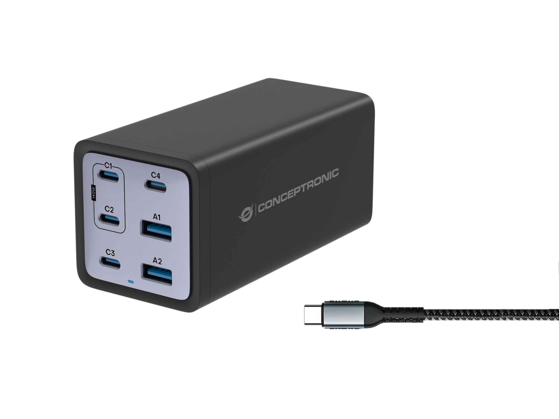 CONCEPTRONIC Ladegerät 6Port GaN 4xUSB-C/&shy;2xA200WPD3.1/&shy;PPS sw