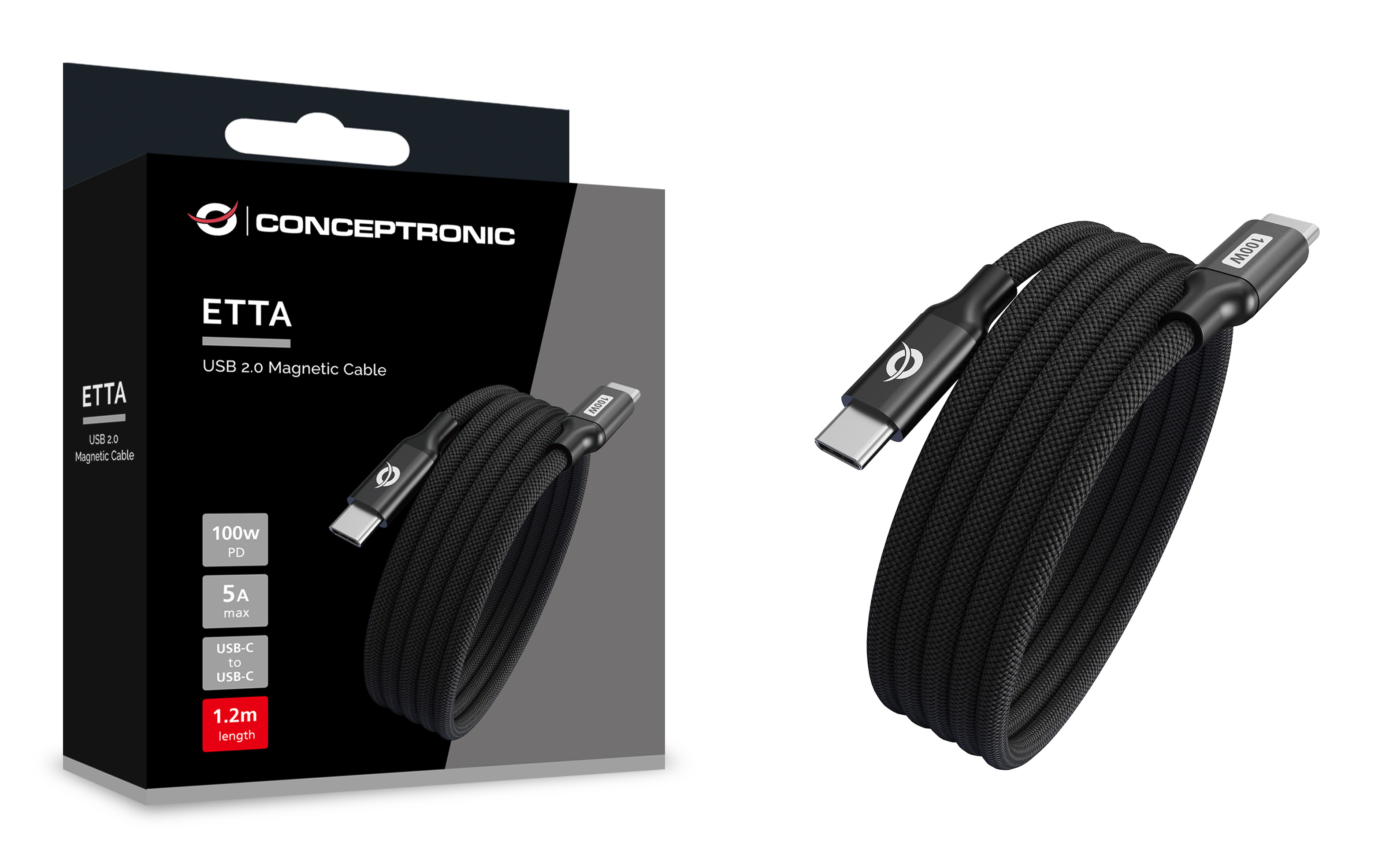 Conceptronic Kabel USB-C2.0->C 100W/PD 480Mbs sw - Kabel - Digital/Daten