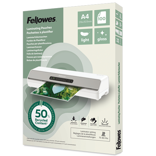 Fellowes Laminierfolie A4 Light Gloss 100er Pack
