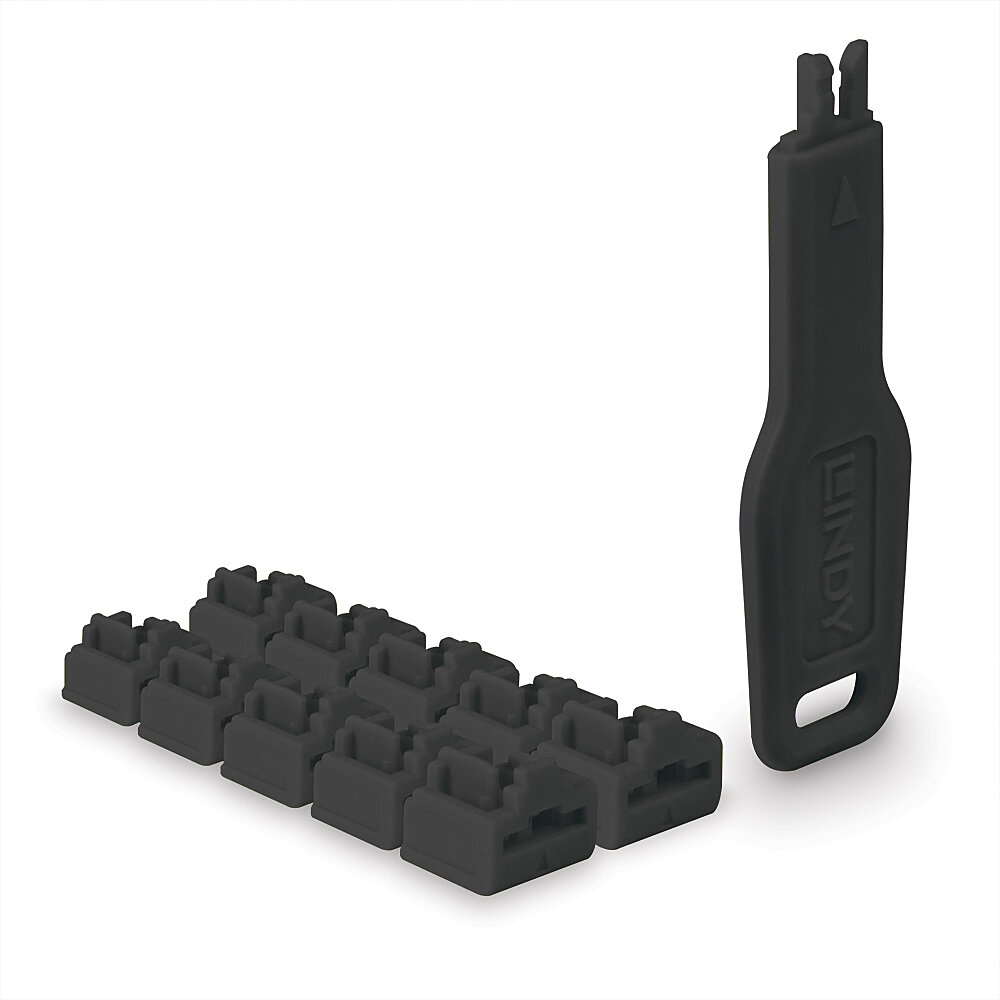 LINDY RJ45 Port Schlösser SCHWARZ, 10 Stck + 1 Schlüssel