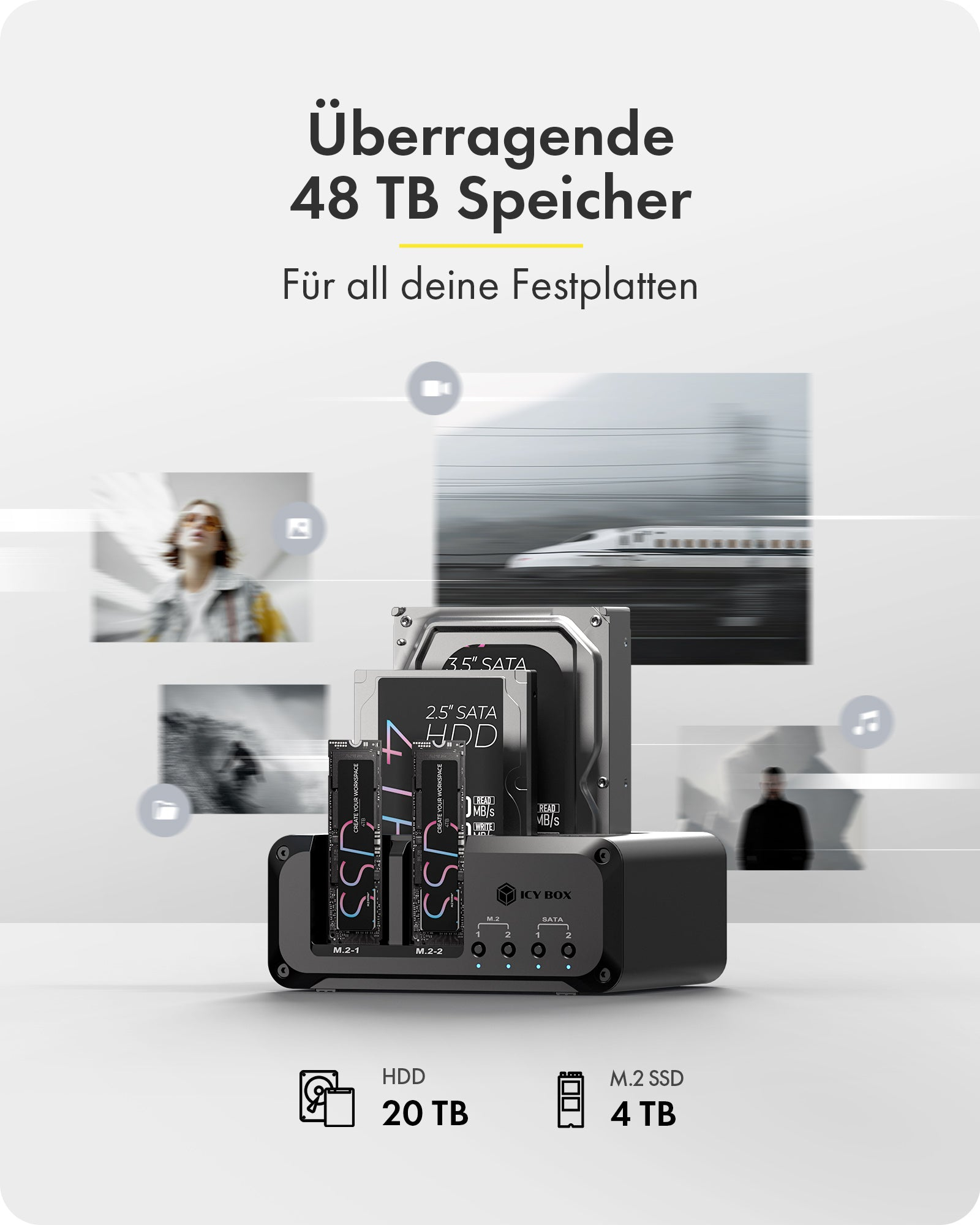 Geh. IcyBox 4-Bay für 2x M.2 NVMe und 2x 2,5
