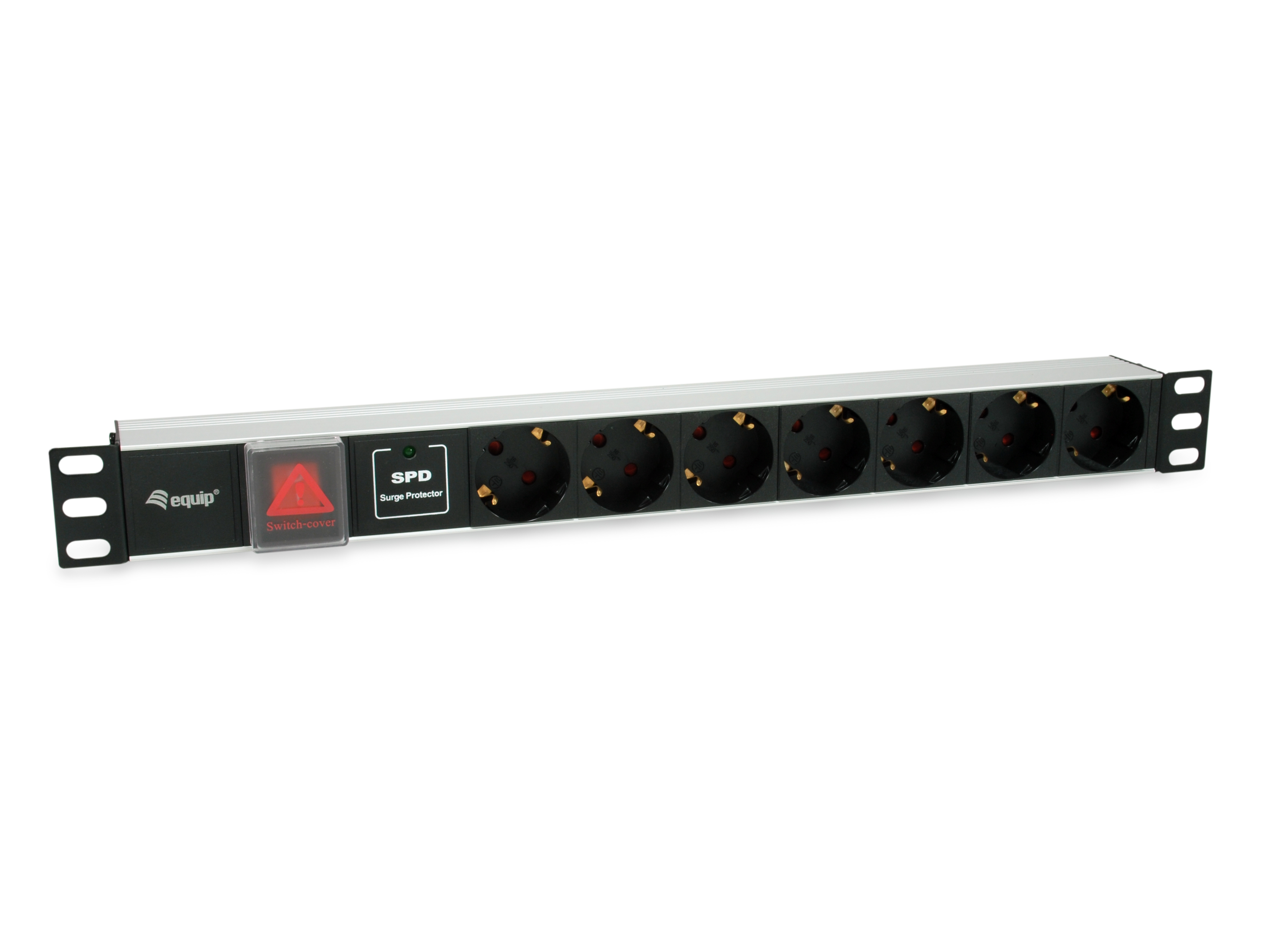 Equip 19" Steckdosenleiste 7xSchuko+Switch->St.90°ÜSS Alu.