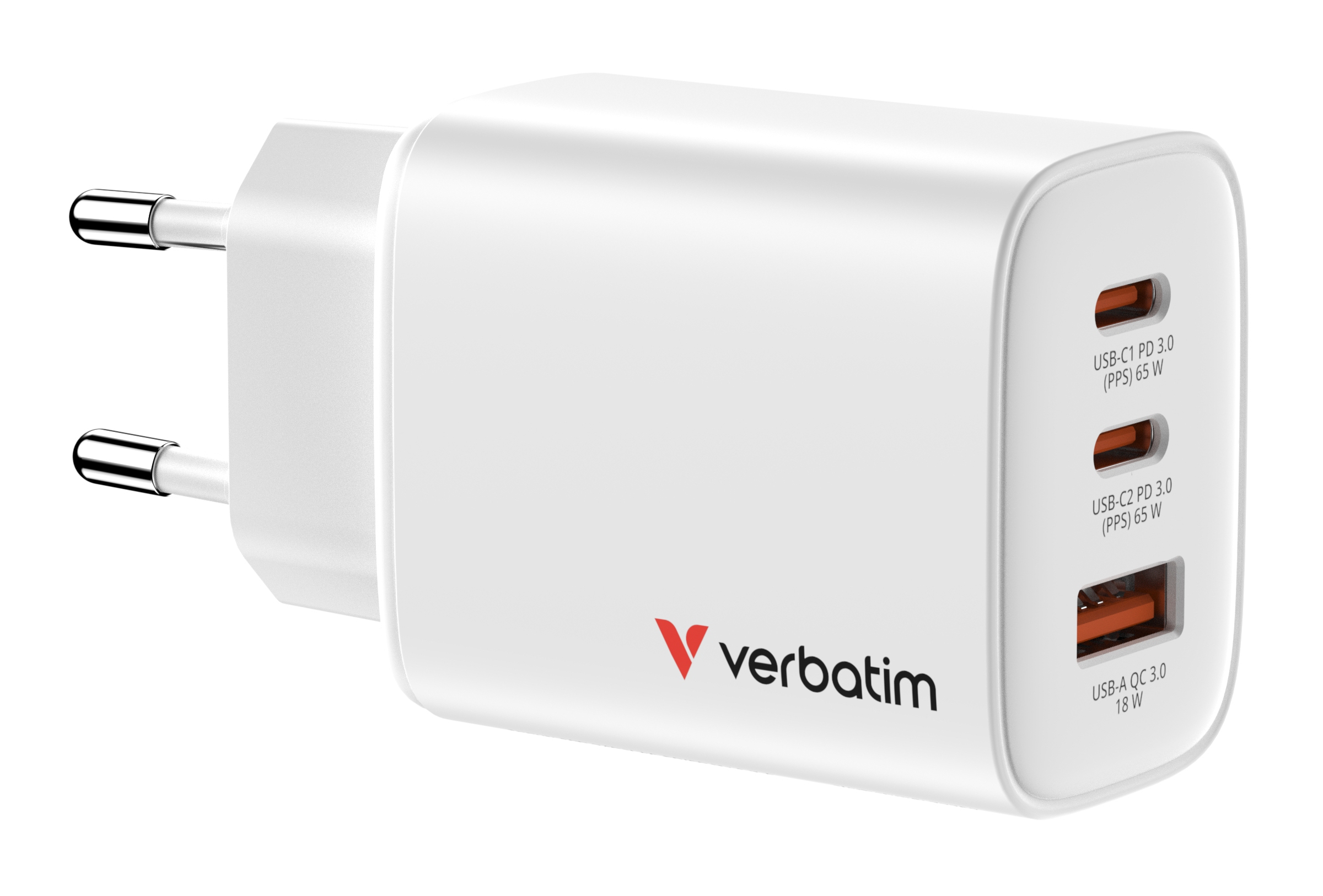 Verbatim GaN III Essentials Charger 3 Port 65W USB-A/&shy;C white