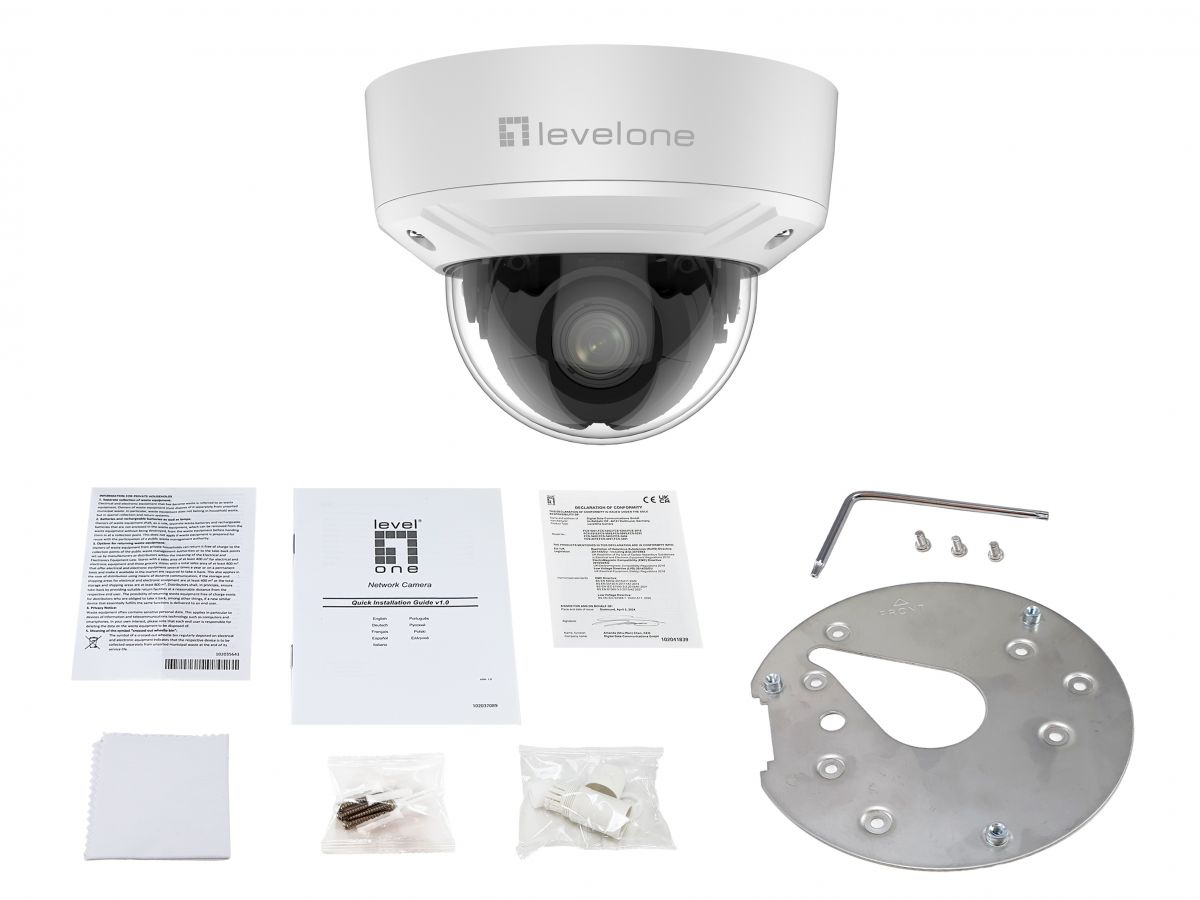 LevelOne IPCam 4xZ   Dome Fix Out 2MP/H.265/IR/ 10W/PoE/IP67