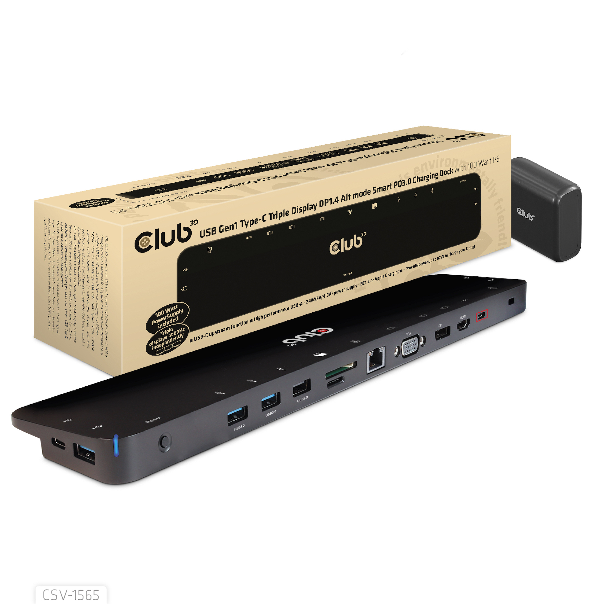 Club3D 4K ChargingDock USB-C ->5xUSB3/&shy;DP/&shy;HDMI/&shy;VGA/&shy;LAN   100W ret