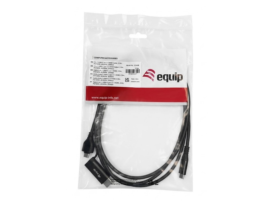 Equip Adapter USB-C->USB-C+HDMI  PD100W  4K/ 60Hz 3.00m Alu. Adapter