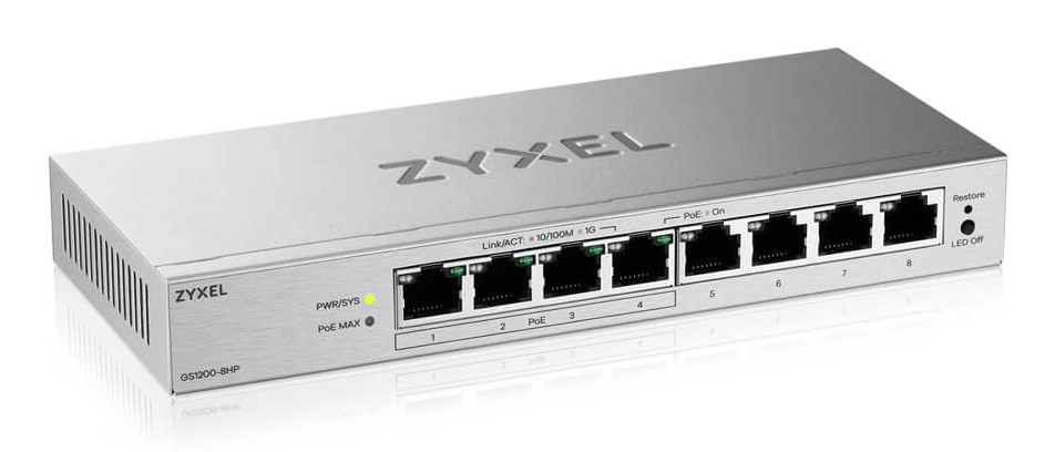 Zyxel GS1200-8HPV3 8-Port Gigabit PoE+ web/smart managed