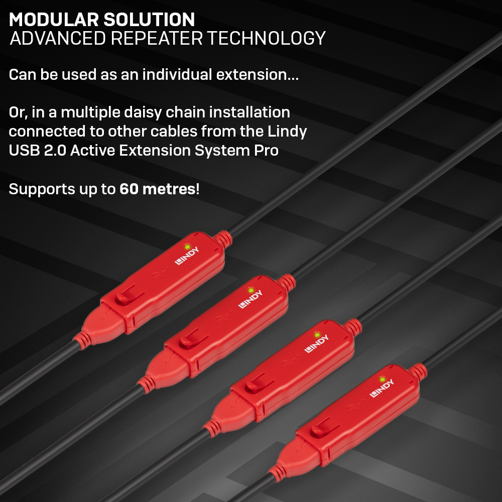 LINDY USB 2.0 Aktiv-Verlängerungs-Hub Pro 4 Port 12m