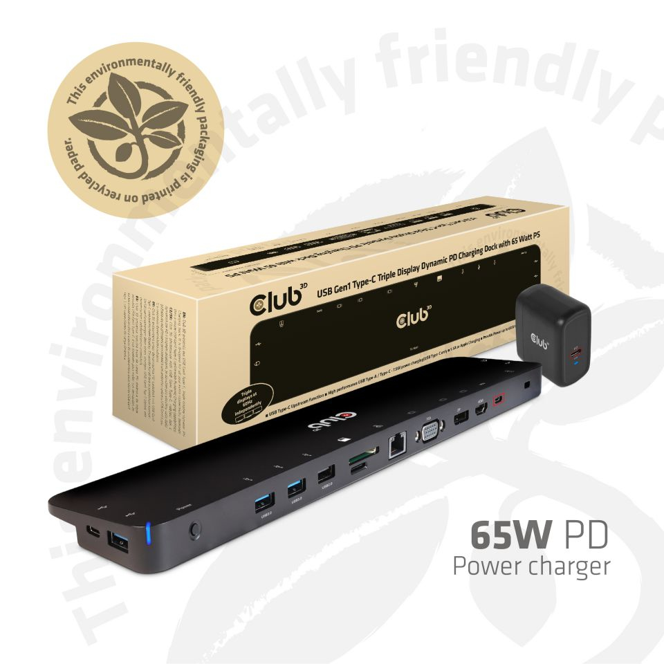 Club3D ChargingDock USB-C 3.2 ->7xUSB/&shy;DP/&shy;HDMI/&shy;LAN/&shy;Audio 65W reta