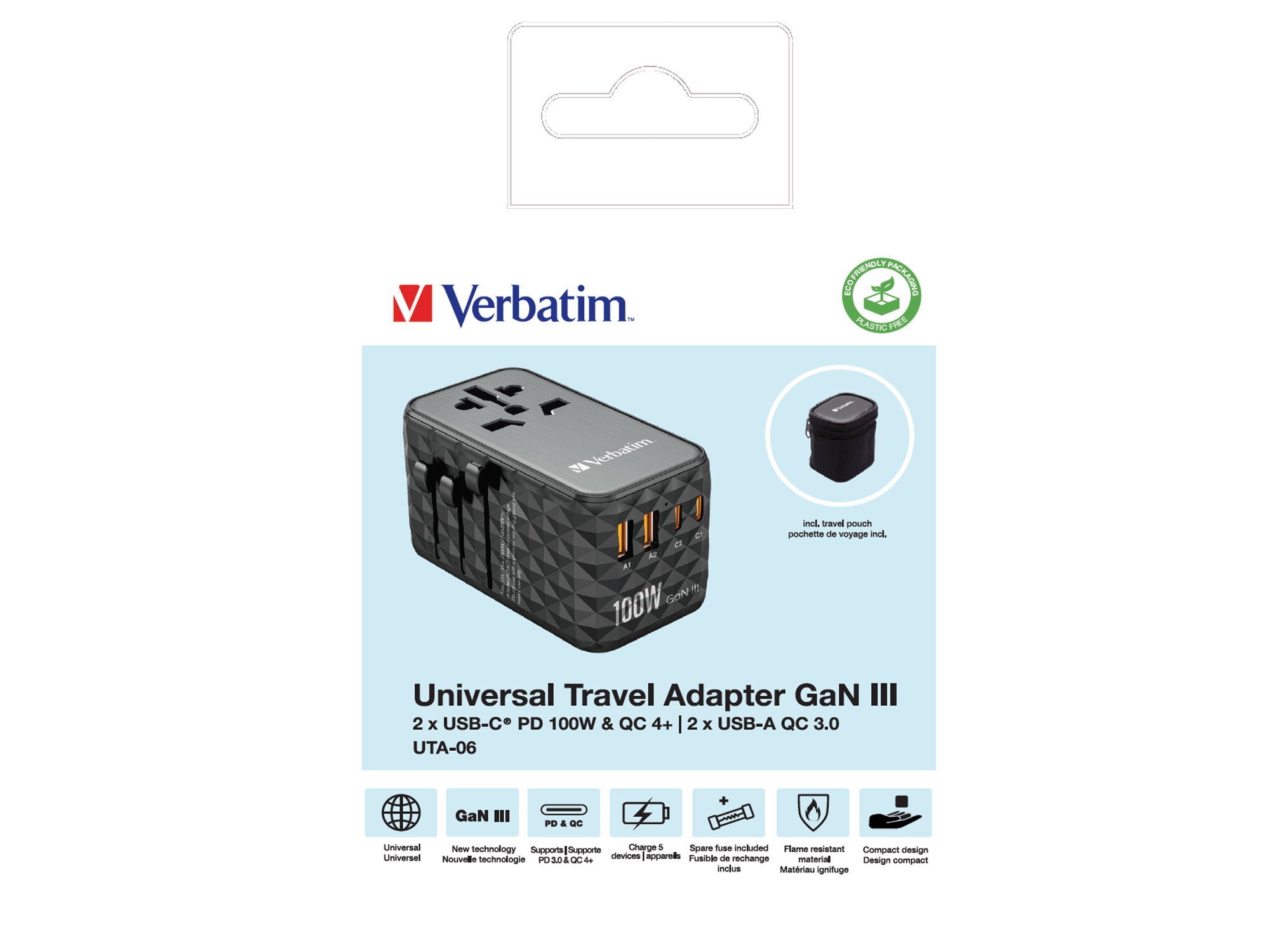 Verbatim GAN III UTA-06 2 X USB-C PD 100W & QC 4+/2 X USB-A