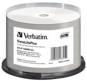 CD-R Verbatim 700MB 50pcs Spindel DL+ White Printable CD-R Verbatim 700MB 50pcs Spindel DL+ White Printable
