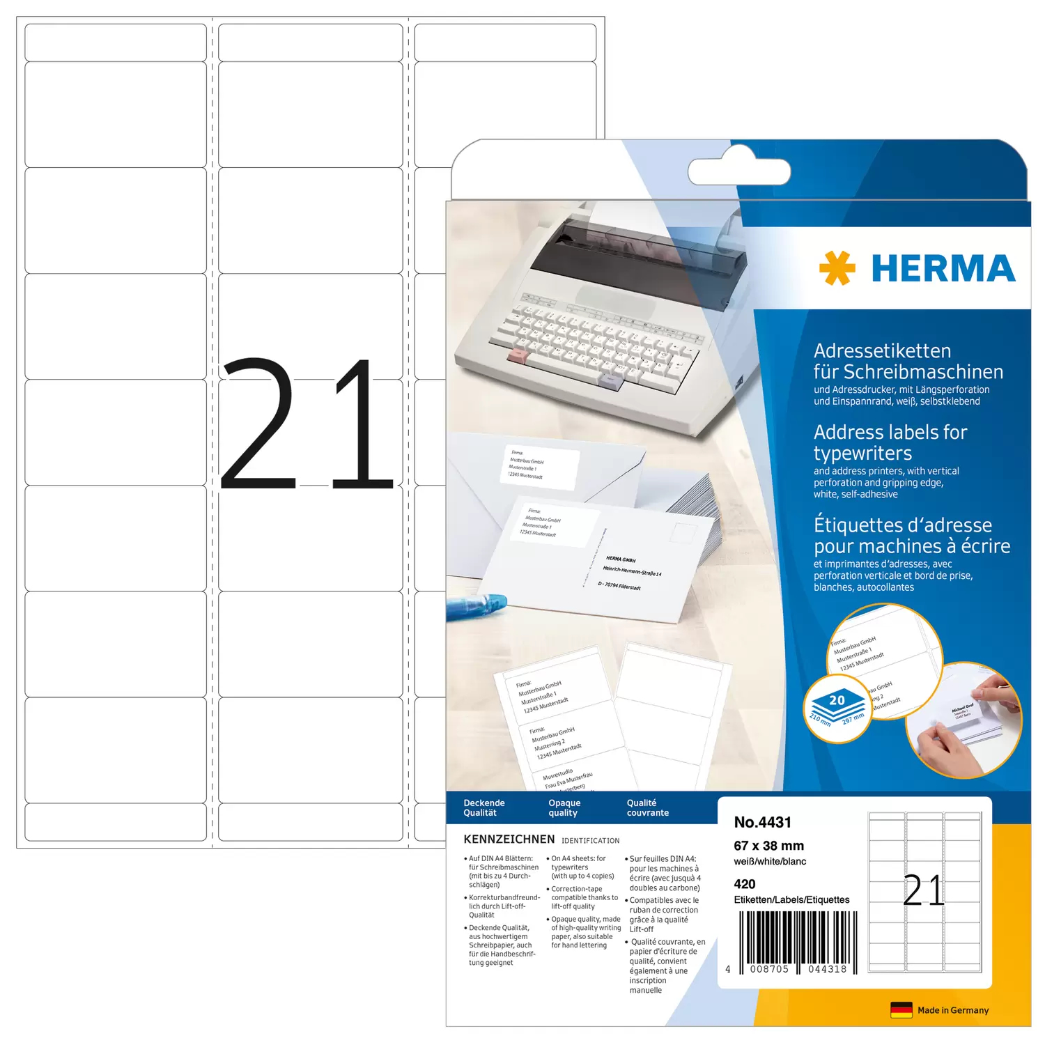 HERMA Adressetik. 67x38   mm Papier matt Ecken rund 420 St.