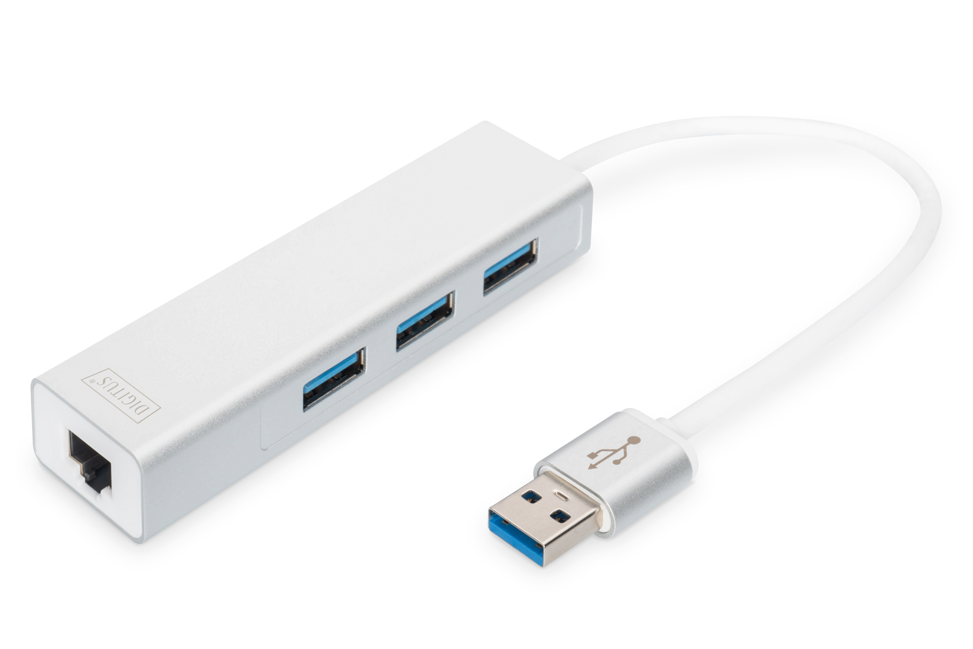 DIGITUS USB-Hub 3-Port 3.0->3xA3.0 1xLAN integr. Kabel we