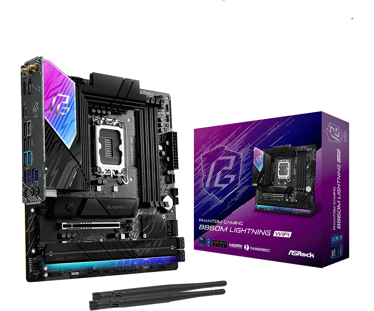 ASRock B860M Lightning WiFi     1851 mATX HDMI/&shy;DP/&shy;USB-C DDR5