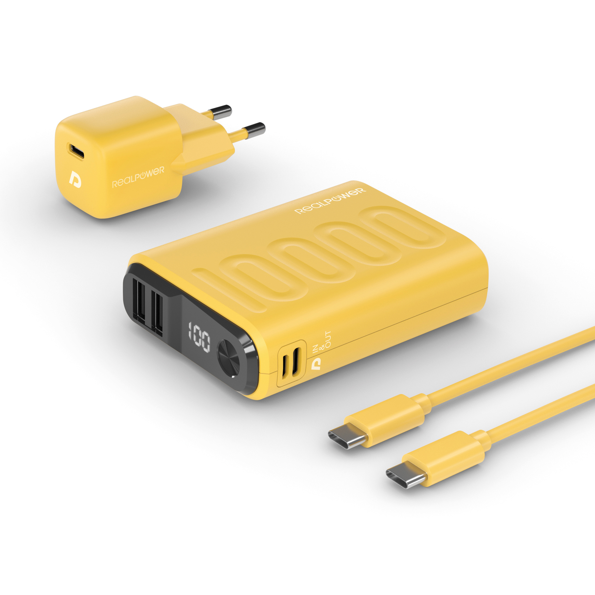 RealPower Powerbank PB-10000 Set gelb 10.000mAh RealPower Powerbank PB-10000 Set gelb 10.000mAh