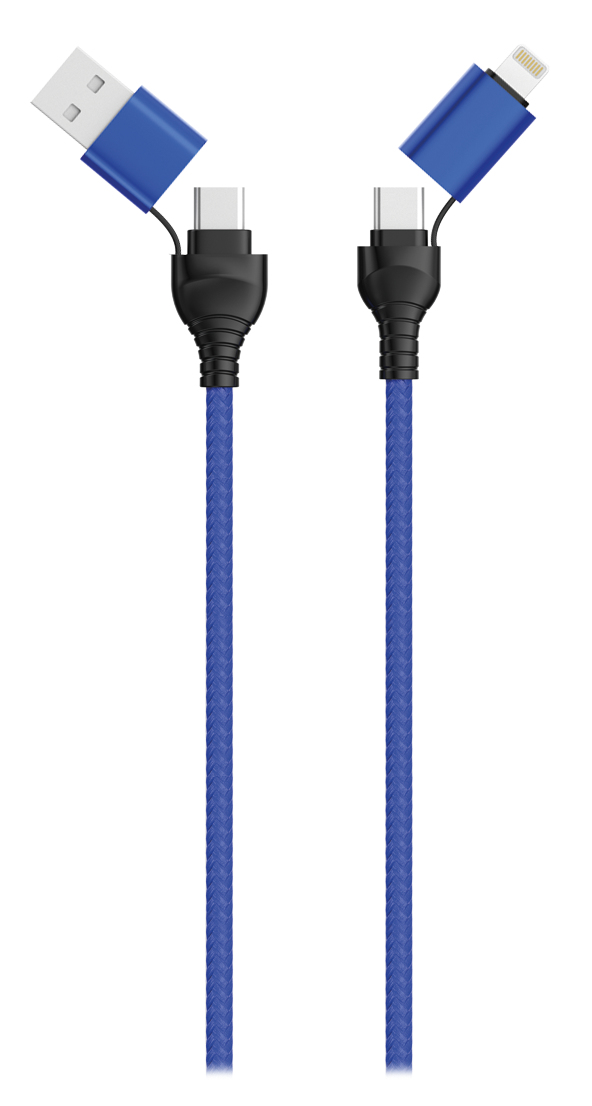 2GO USB /&shy; Type C Ladekabel 4 in 1 USB A, Lighn. 1,2m blau