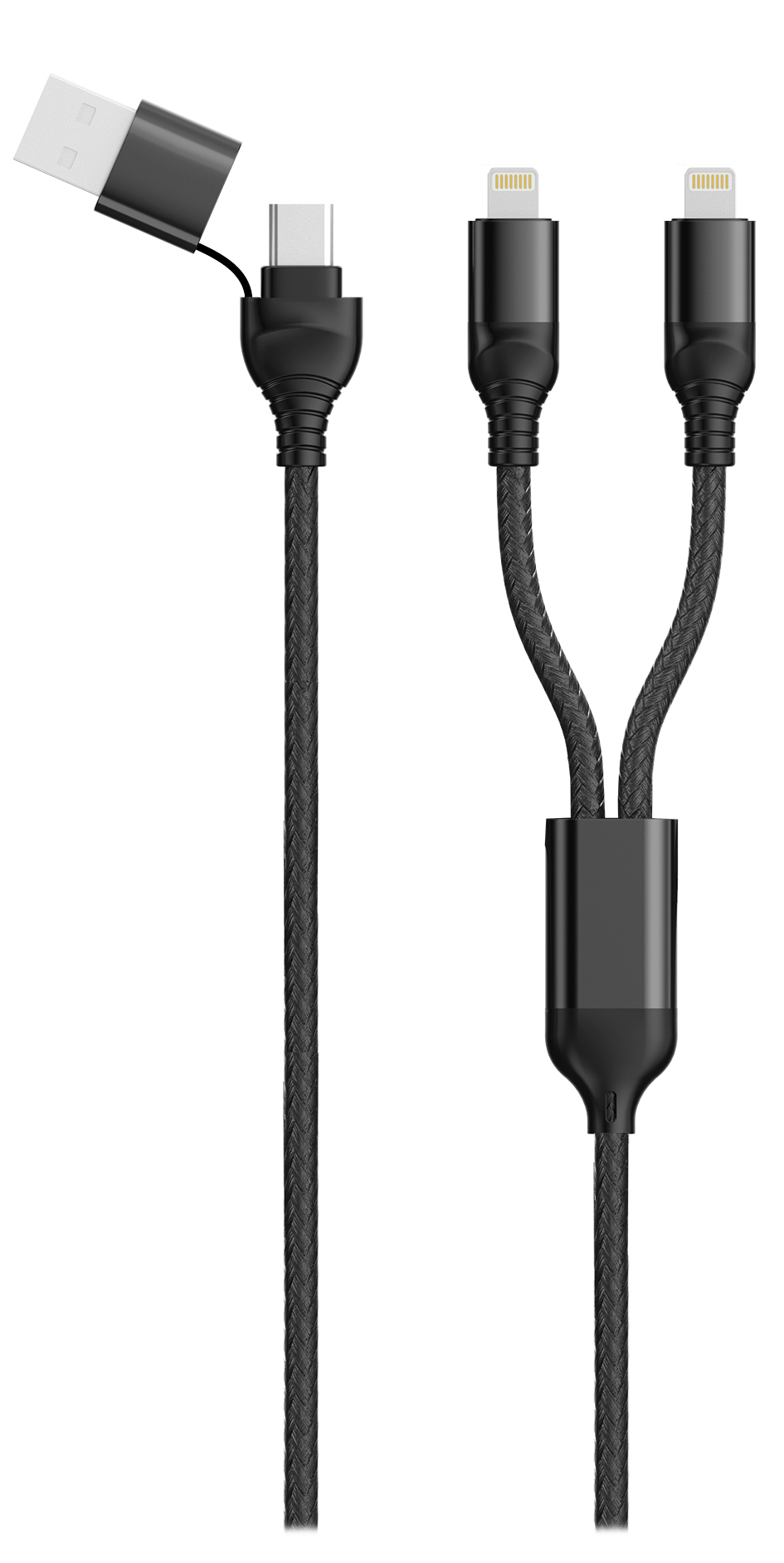 2GO USB /&shy; Type C Ladekabel DUO 2x Lightning Nylon 1,5m  sw