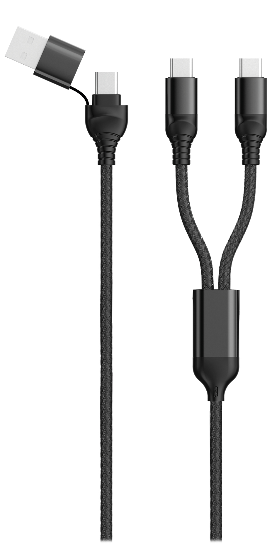 2GO USB /&shy; Type C Ladekabel DUO 2x USB-C Nylon 1,2m  schwarz