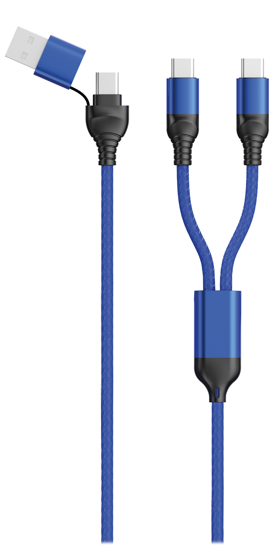 2GO USB /&shy; Type C Ladekabel DUO 2x USB-C Nylon 1,2m  blau