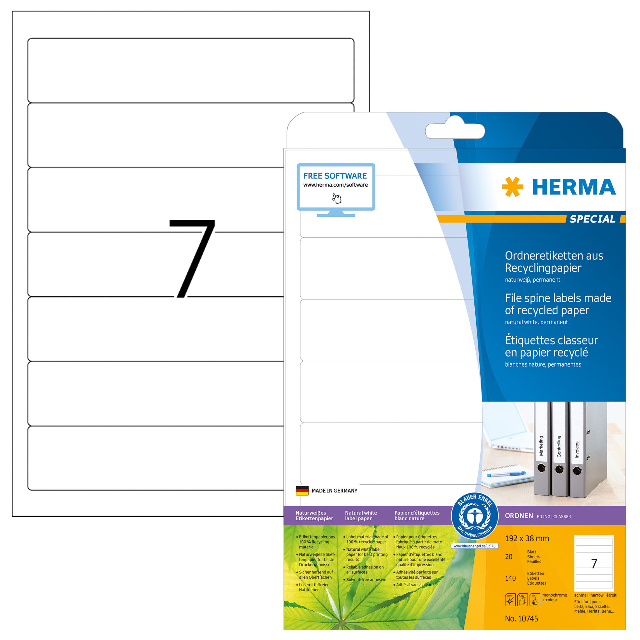 HERMA Ordneretiketten Recycling A4 20 Blatt 192x38